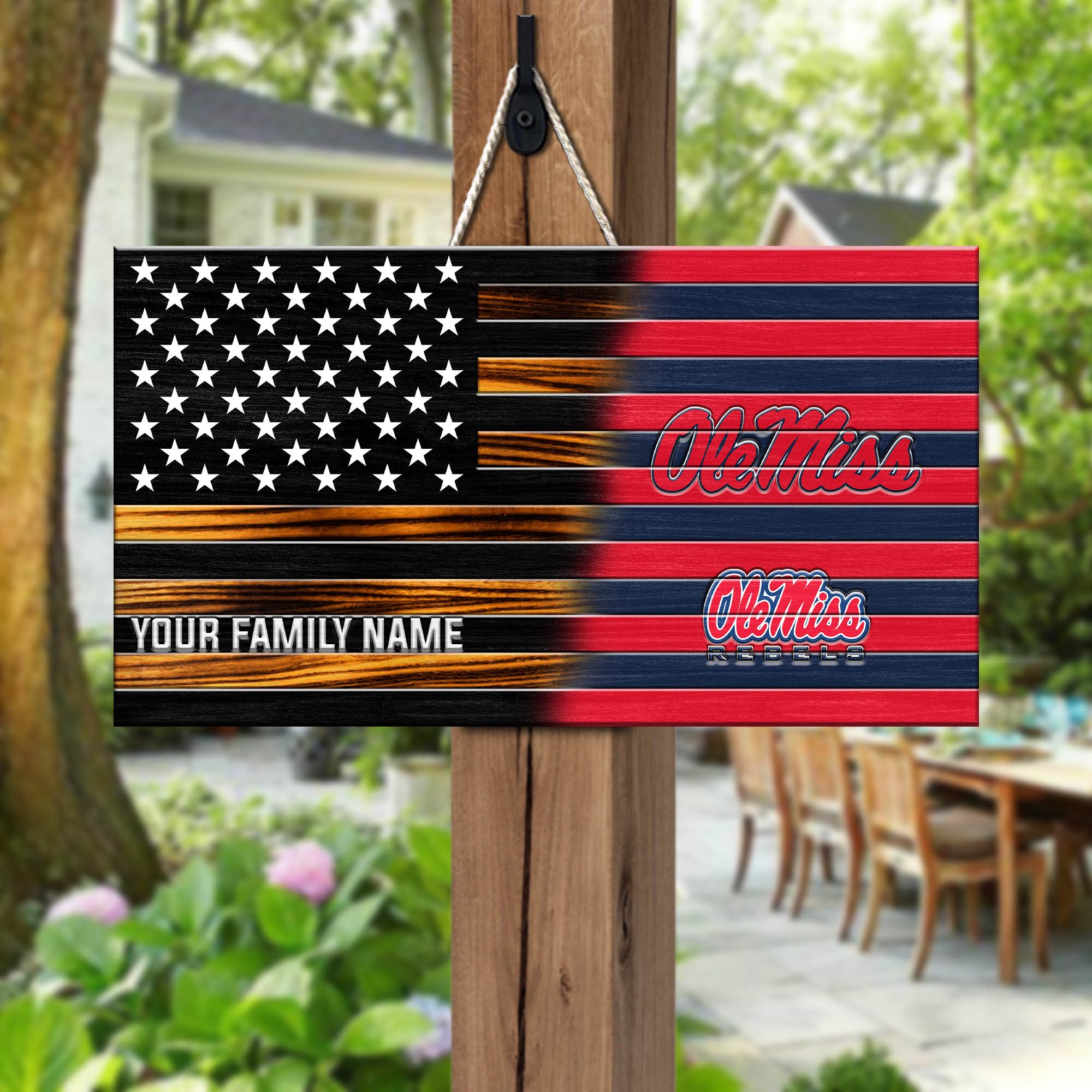 Ole Miss Rebels Shape Wooden Sign 2024 Version Personalized Your Family Name, Sport Team Sign, Sport Decorations ETHY-51658