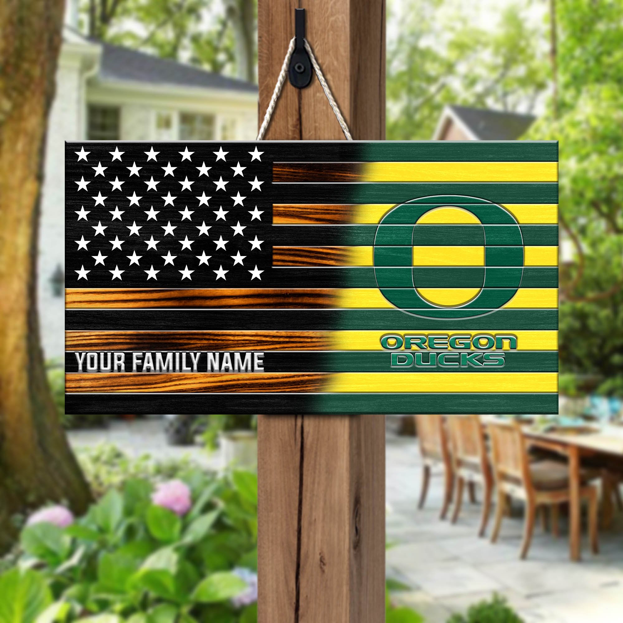 Oregon Ducks Shape Wooden Sign 2024 Version Personalized Your Family Name, Sport Team Sign, Sport Decorations ETHY-51658