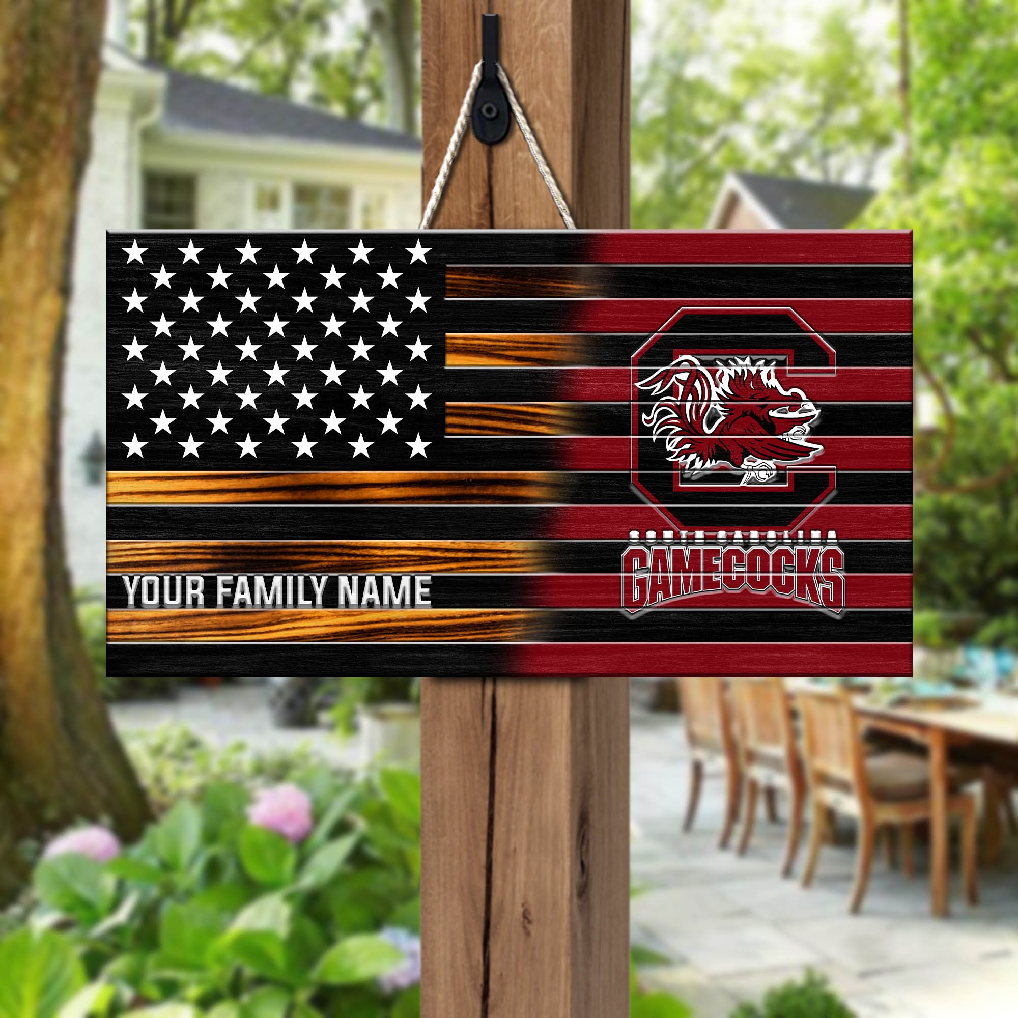 South Carolina Gamecocks Shape Wooden Sign 2024 Version Personalized Your Family Name, Sport Team Sign, Sport Decorations ETHY-51658