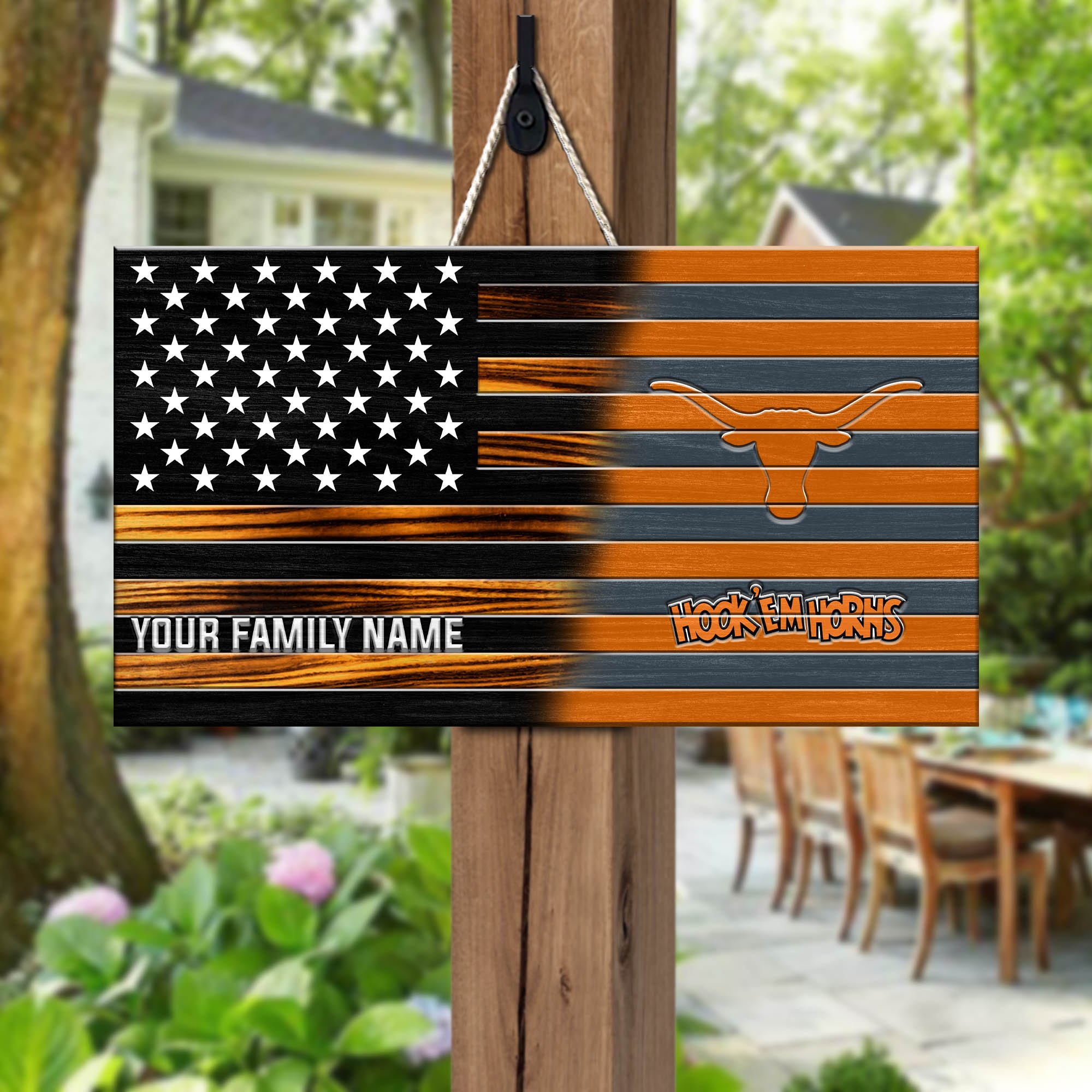 Texas Longhorns Shape Wooden Sign 2024 Version Personalized Your Family Name, Sport Team Sign, Sport Decorations ETHY-51658