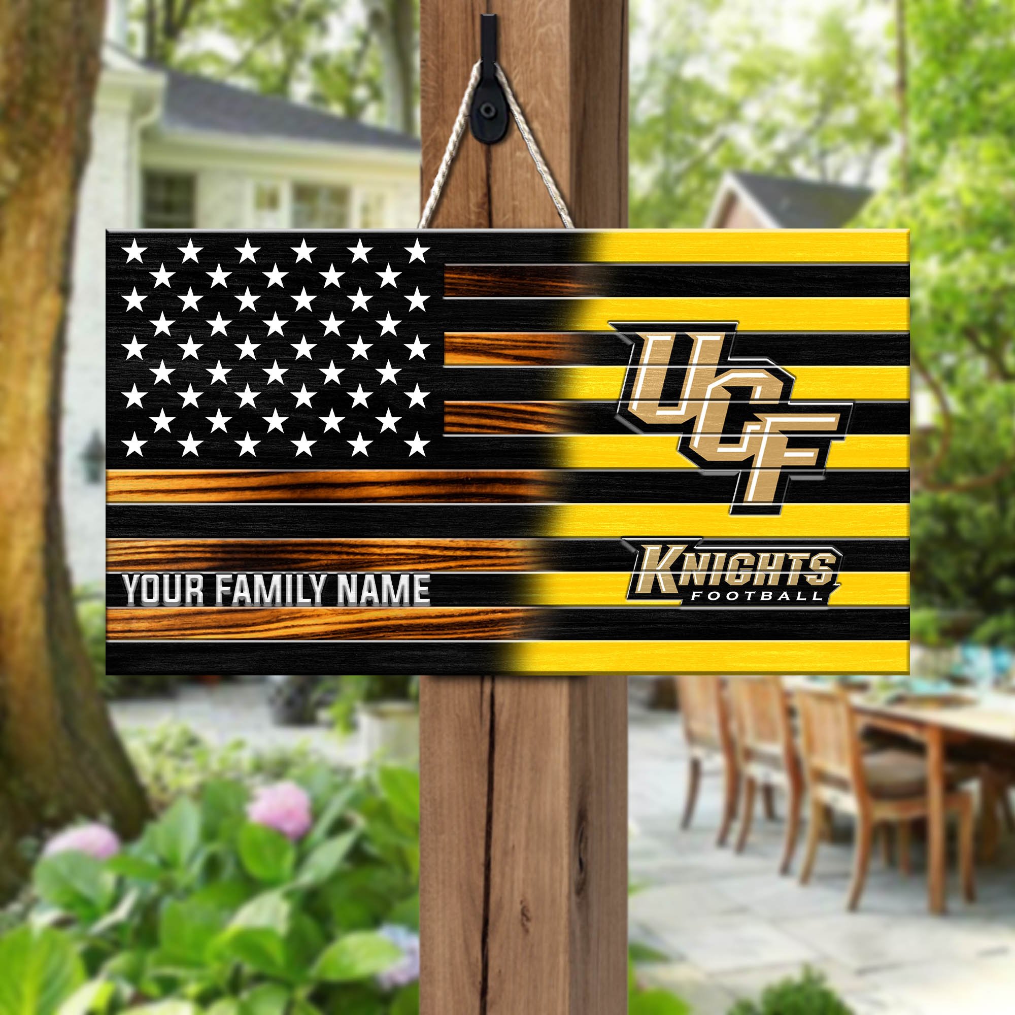 UCF Knights Shape Wooden Sign 2024 Version Personalized Your Family Name, Sport Team Sign, Sport Decorations ETHY-51658
