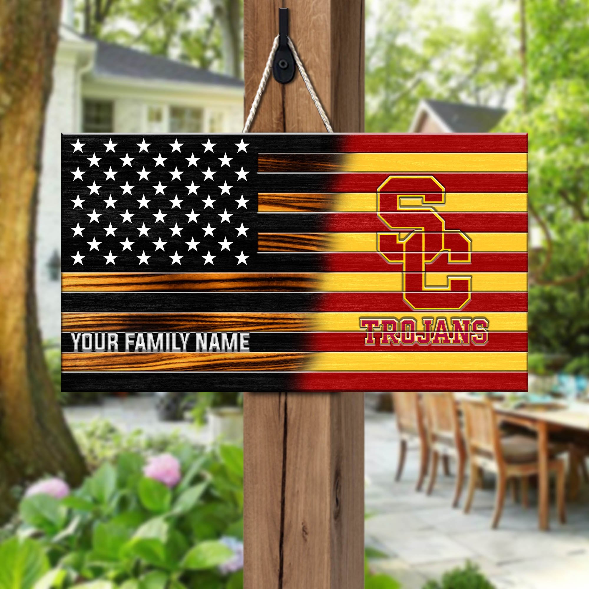 USC Trojans Shape Wooden Sign 2024 Version Personalized Your Family Name, Sport Team Sign, Sport Decorations ETHY-51658