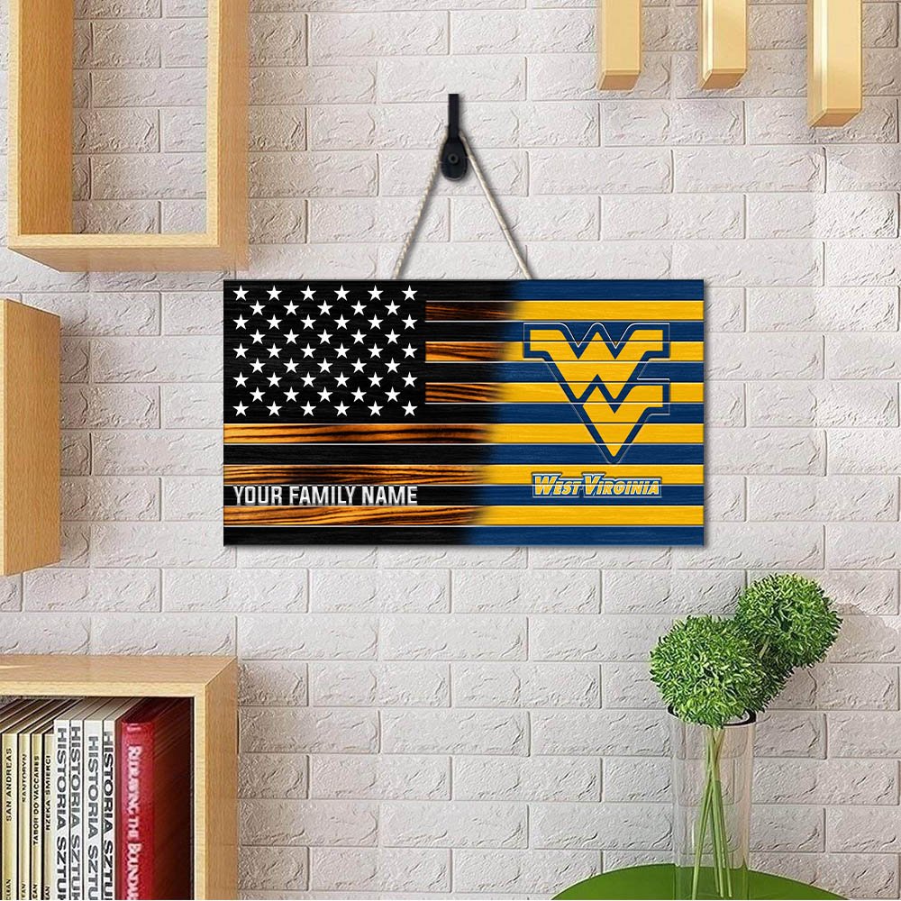 Alternative view of West Virginia Mountaineers Shape Wooden Sign 2024 Version Personalized Your Family Name, Sport Team Sign, Sport Decorations ETHY-51658