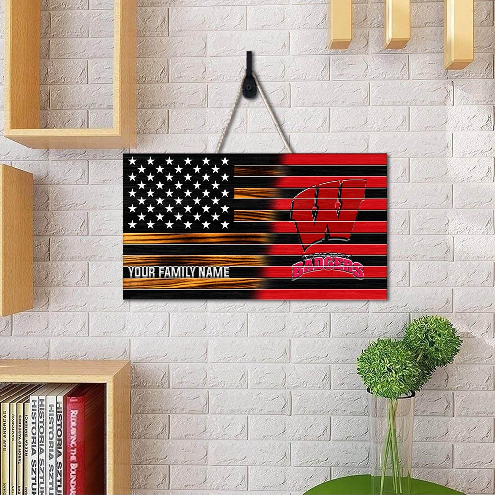 Alternative view of Wisconsin Badgers Shape Wooden Sign 2024 Version Personalized Your Family Name, Sport Team Sign, Sport Decorations ETHY-51658