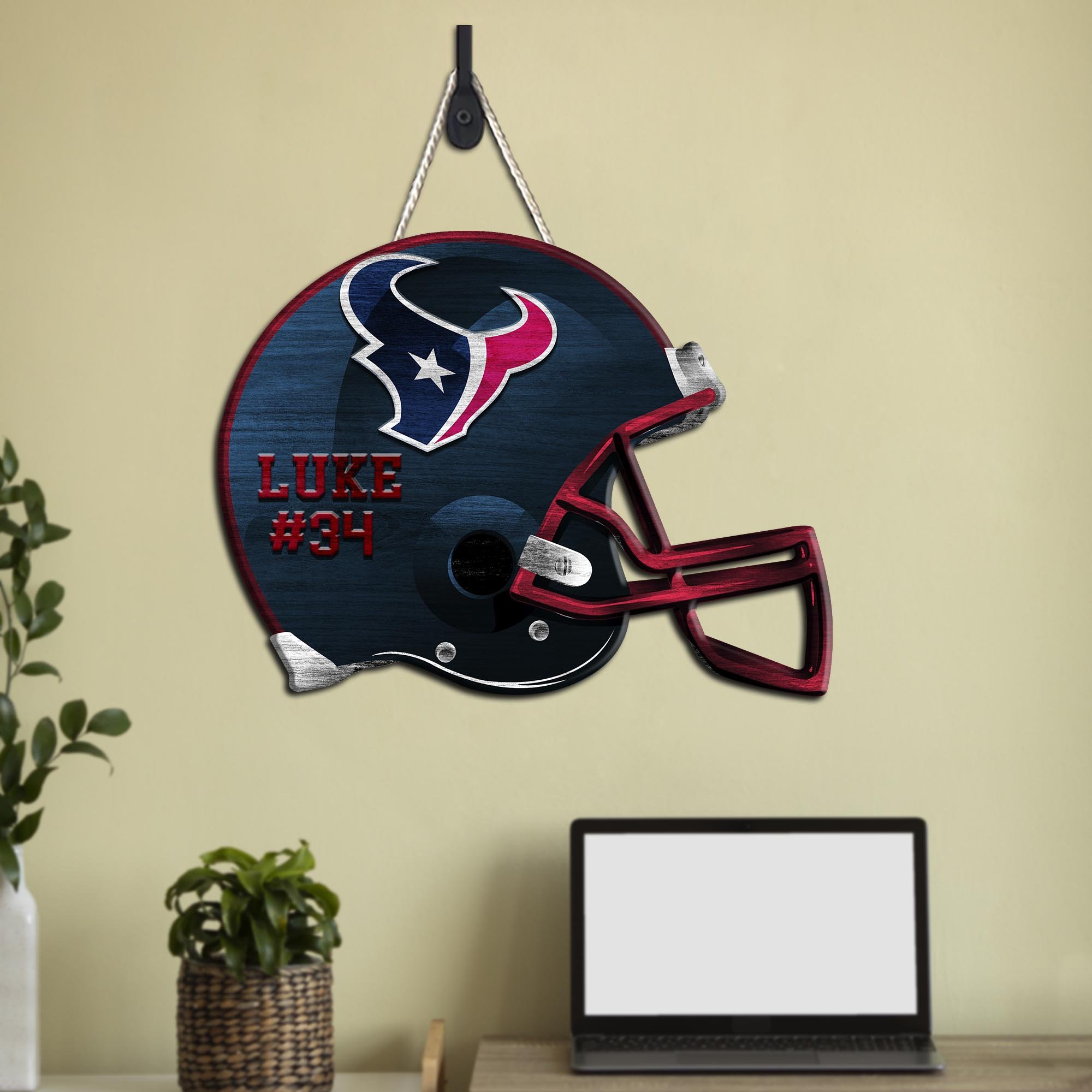 Houston Texans Shape Wooden Sign 2024 Version Personalized Your Name And Number, Sport Team Wood Sign, Sport Gifts For Fans ETHY-51867