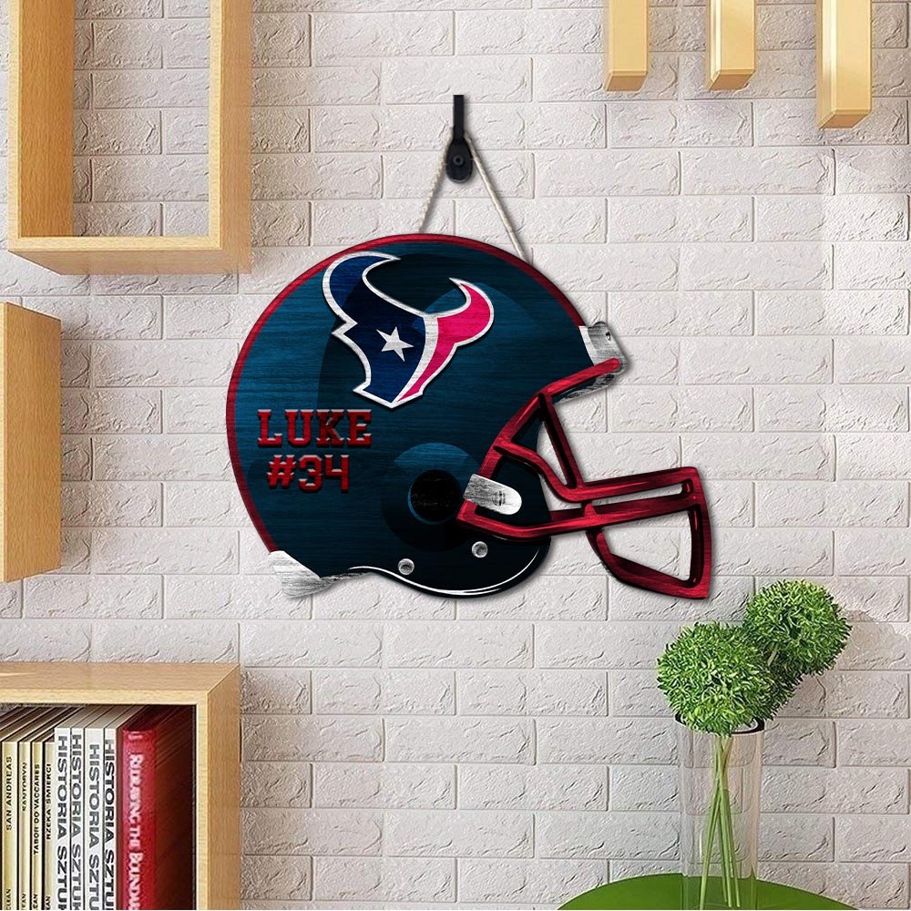 Alternative view of Houston Texans Shape Wooden Sign 2024 Version Personalized Your Name And Number, Sport Team Wood Sign, Sport Gifts For Fans ETHY-51867