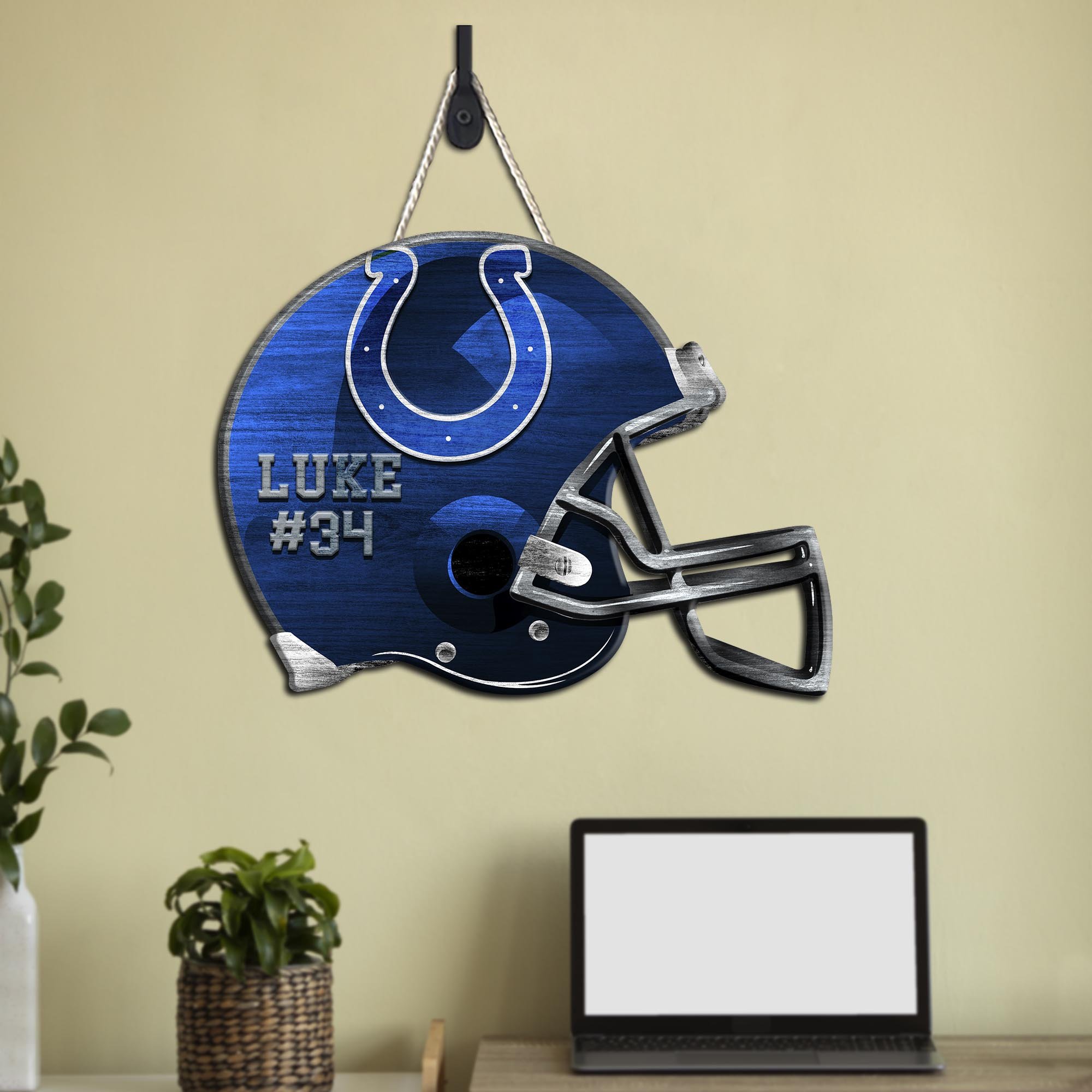 Indianapolis Colts Shape Wooden Sign 2024 Version Personalized Your Name And Number, Sport Team Wood Sign, Sport Gifts For Fans ETHY-51867