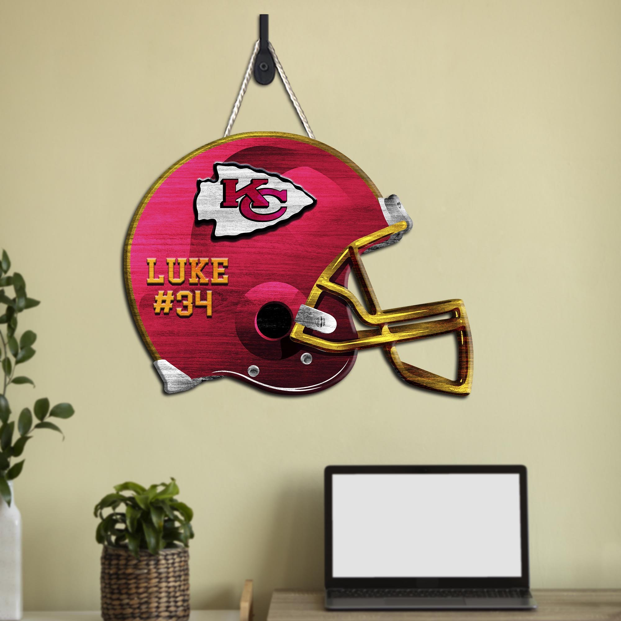 Kansas City Chiefs Shape Wooden Sign 2024 Version Personalized Your Name And Number, Sport Team Wood Sign, Sport Gifts For Fans ETHY-51867