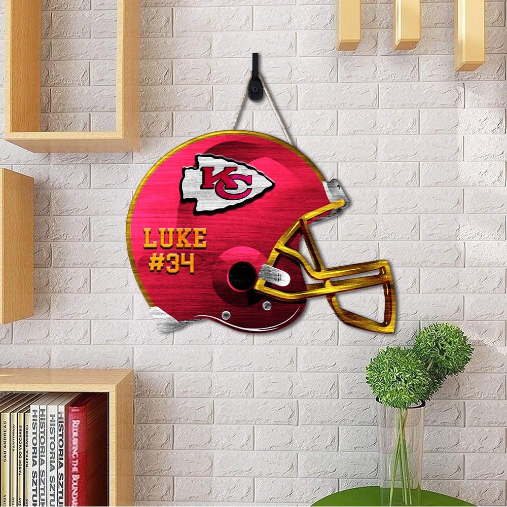 Alternative view of Kansas City Chiefs Shape Wooden Sign 2024 Version Personalized Your Name And Number, Sport Team Wood Sign, Sport Gifts For Fans ETHY-51867