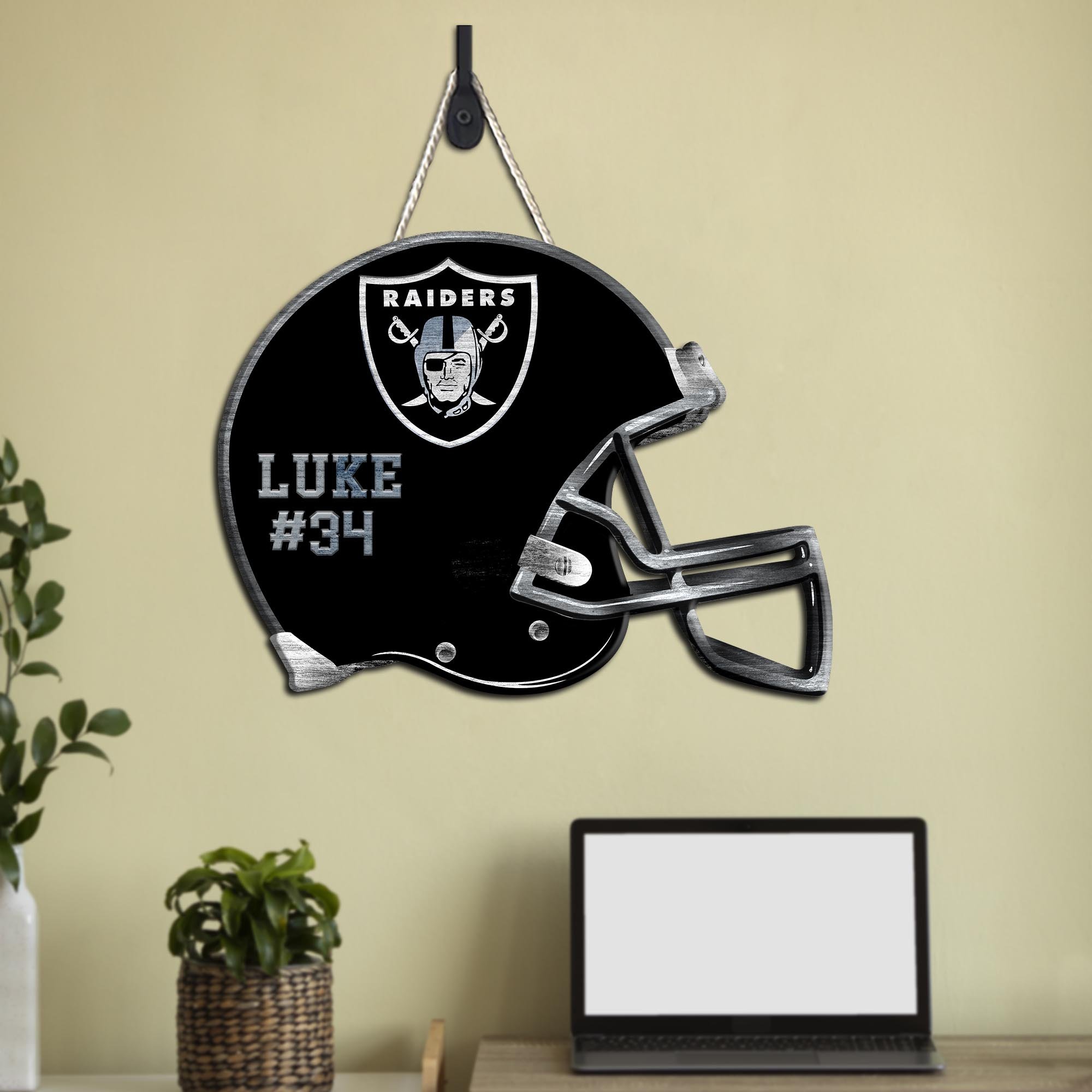 Las Vegas Raiders Shape Wooden Sign 2024 Version Personalized Your Name And Number, Sport Team Wood Sign, Sport Gifts For Fans ETHY-51867