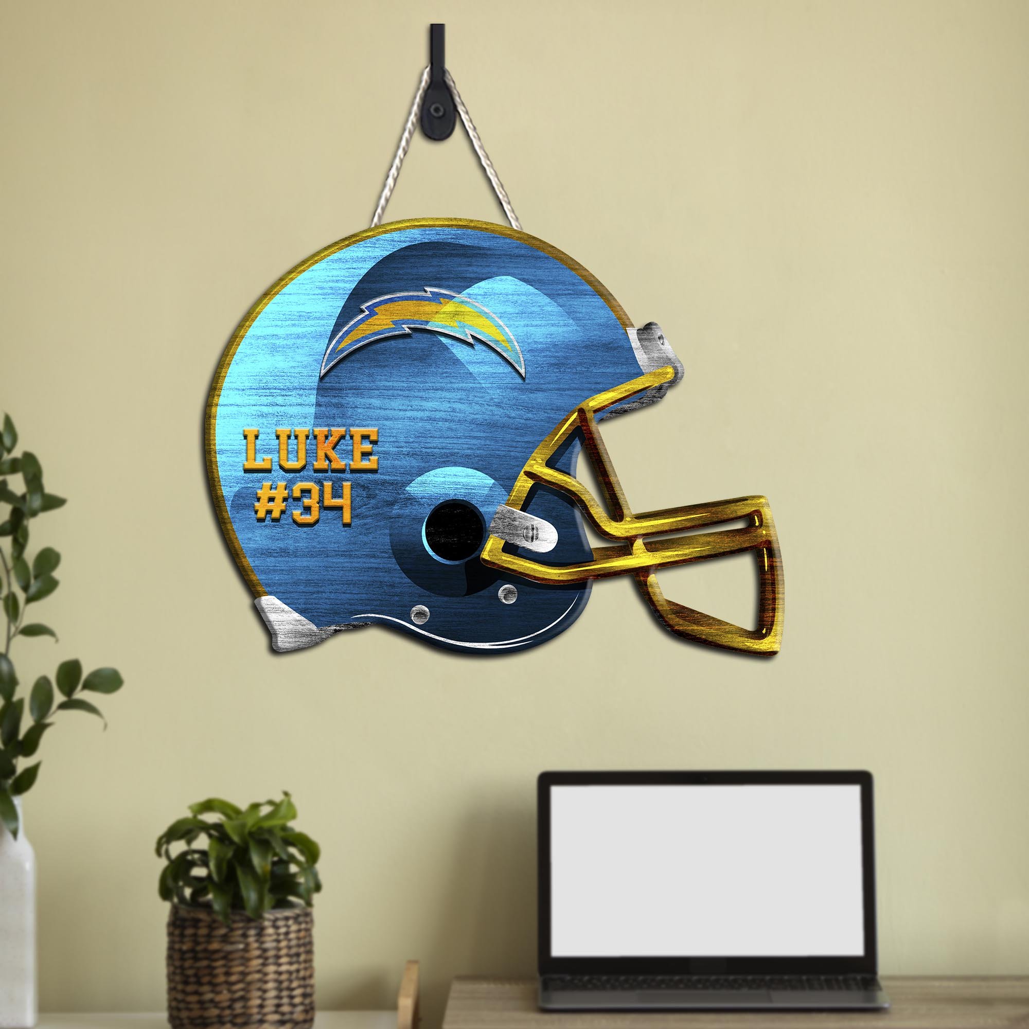 Los Angeles Chargers Shape Wooden Sign 2024 Version Personalized Your Name And Number, Sport Team Wood Sign, Sport Gifts For Fans ETHY-51867