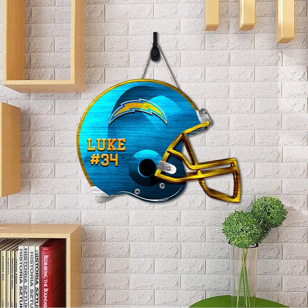 Alternative view of Los Angeles Chargers Shape Wooden Sign 2024 Version Personalized Your Name And Number, Sport Team Wood Sign, Sport Gifts For Fans ETHY-51867