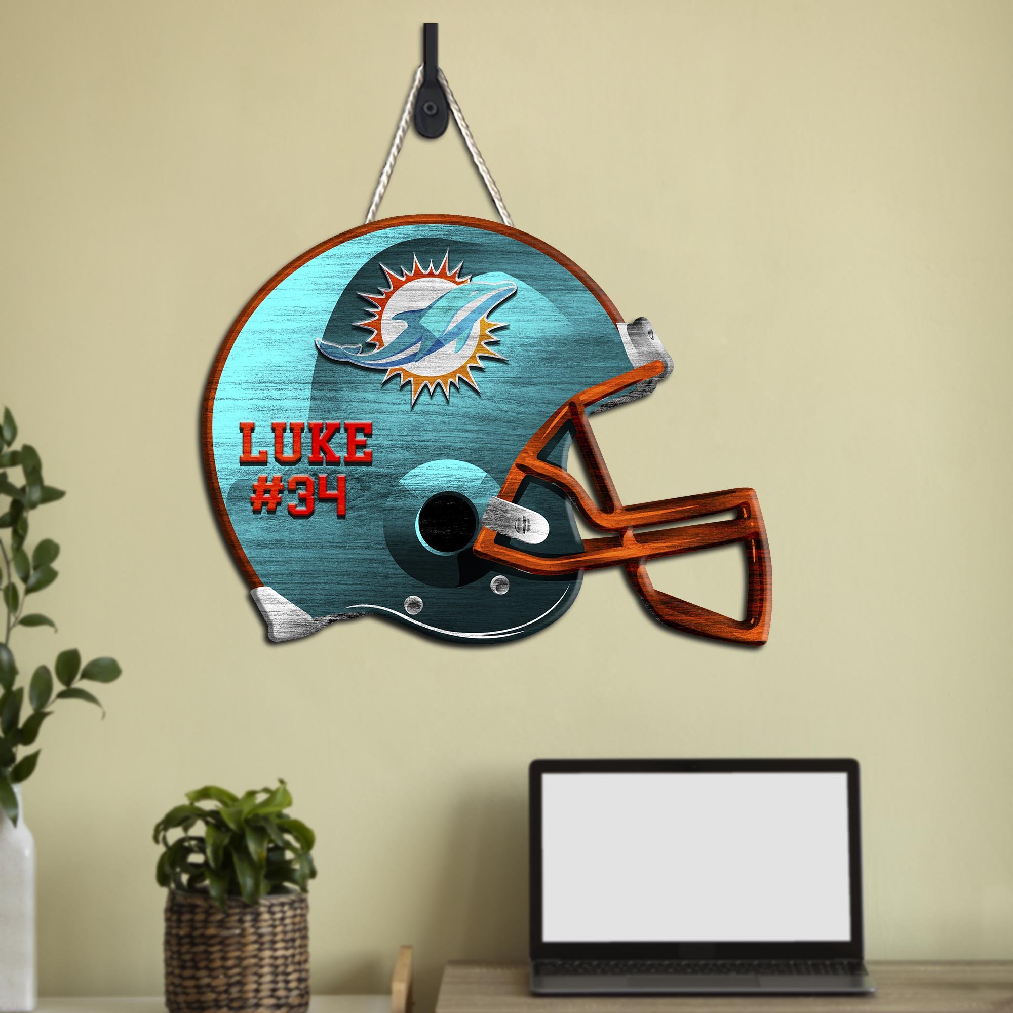 Miami Dolphins Shape Wooden Sign 2024 Version Personalized Your Name And Number, Sport Team Wood Sign, Sport Gifts For Fans ETHY-51867