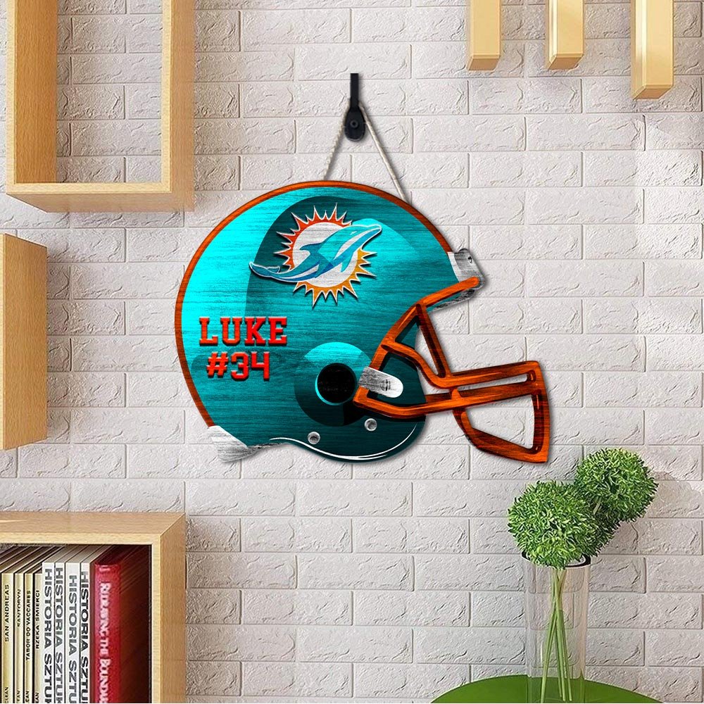 Alternative view of Miami Dolphins Shape Wooden Sign 2024 Version Personalized Your Name And Number, Sport Team Wood Sign, Sport Gifts For Fans ETHY-51867