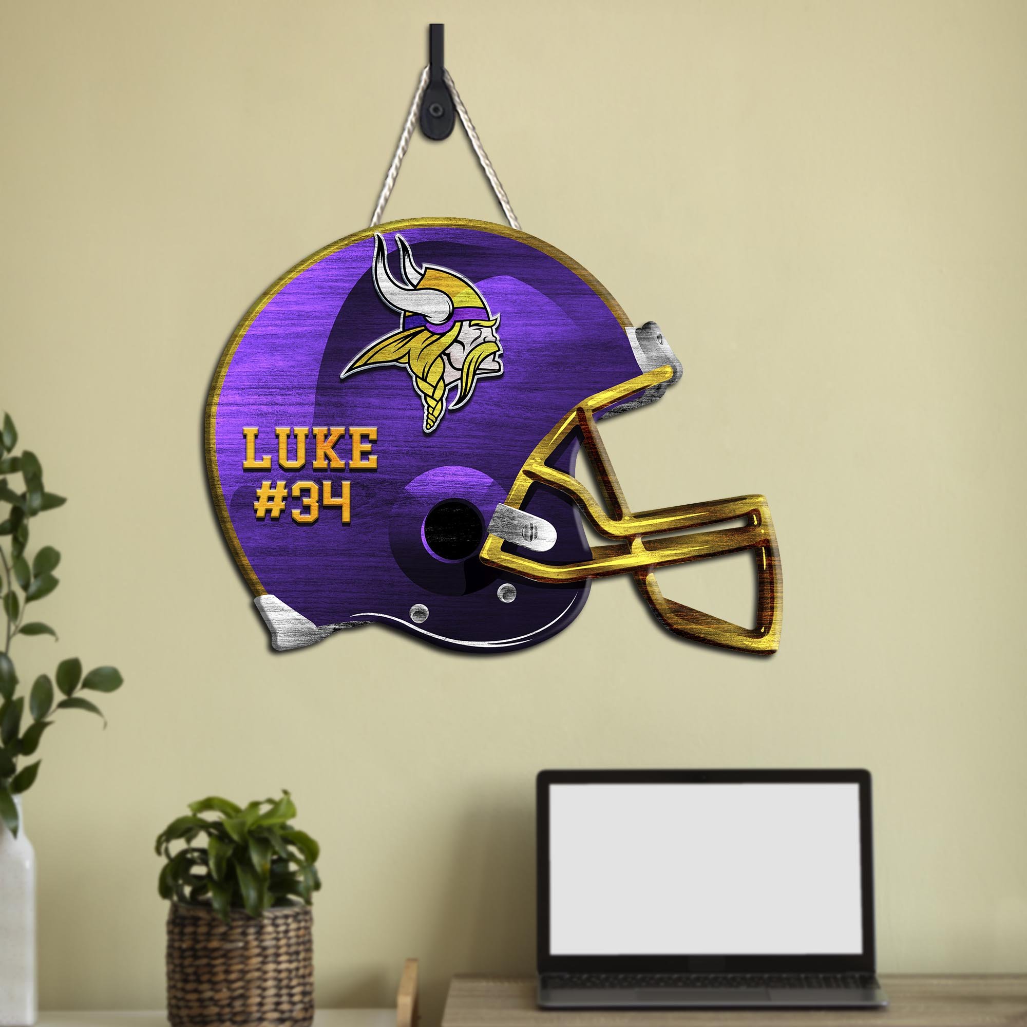 Minnesota Vikings Shape Wooden Sign 2024 Version Personalized Your Name And Number, Sport Team Wood Sign, Sport Gifts For Fans ETHY-51867