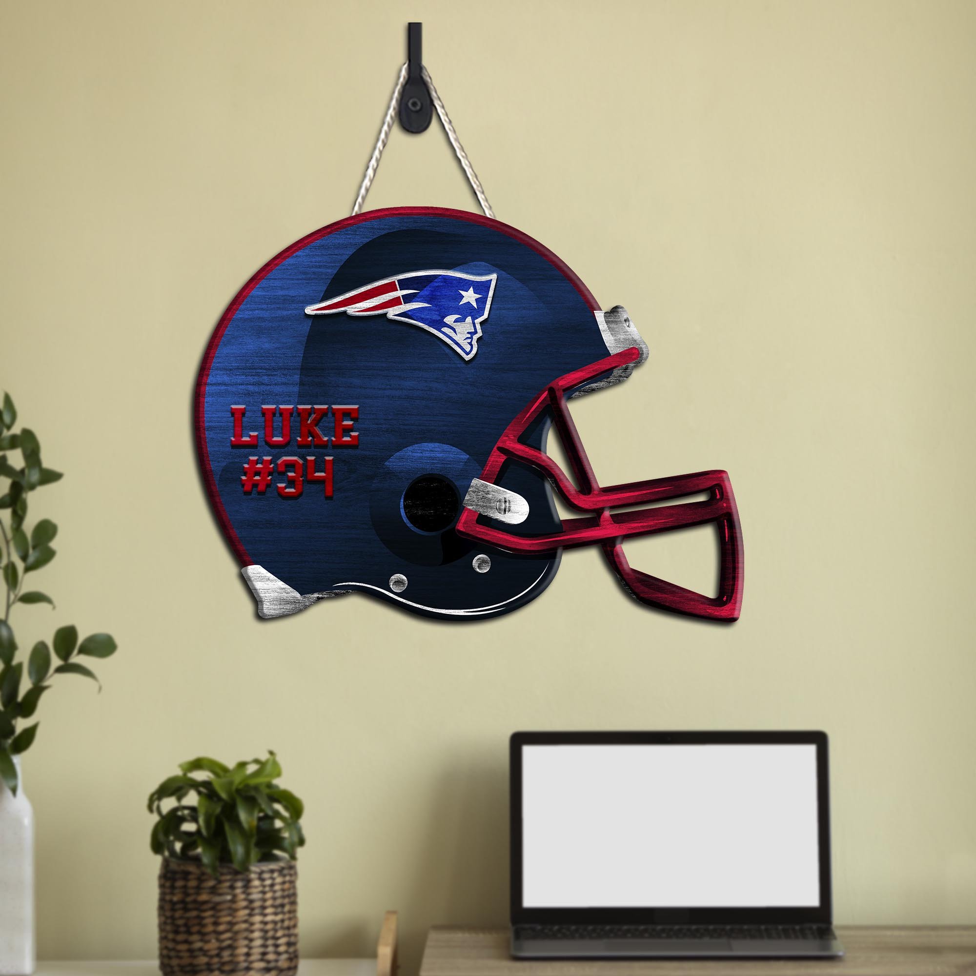New England Patriots Shape Wooden Sign 2024 Version Personalized Your Name And Number, Sport Team Wood Sign, Sport Gifts For Fans ETHY-51867
