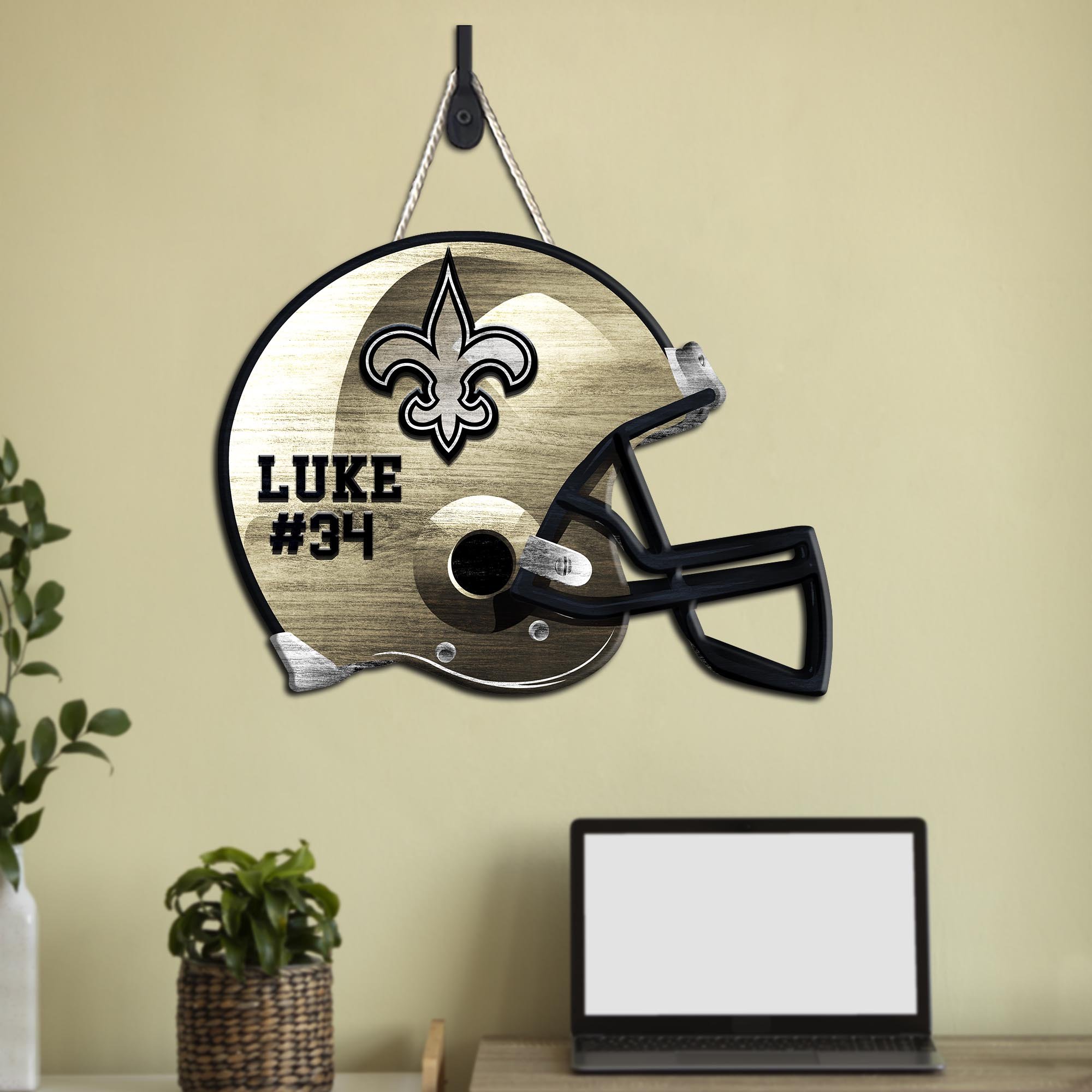 New Orleans Saints Shape Wooden Sign 2024 Version Personalized Your Name And Number, Sport Team Wood Sign, Sport Gifts For Fans ETHY-51867