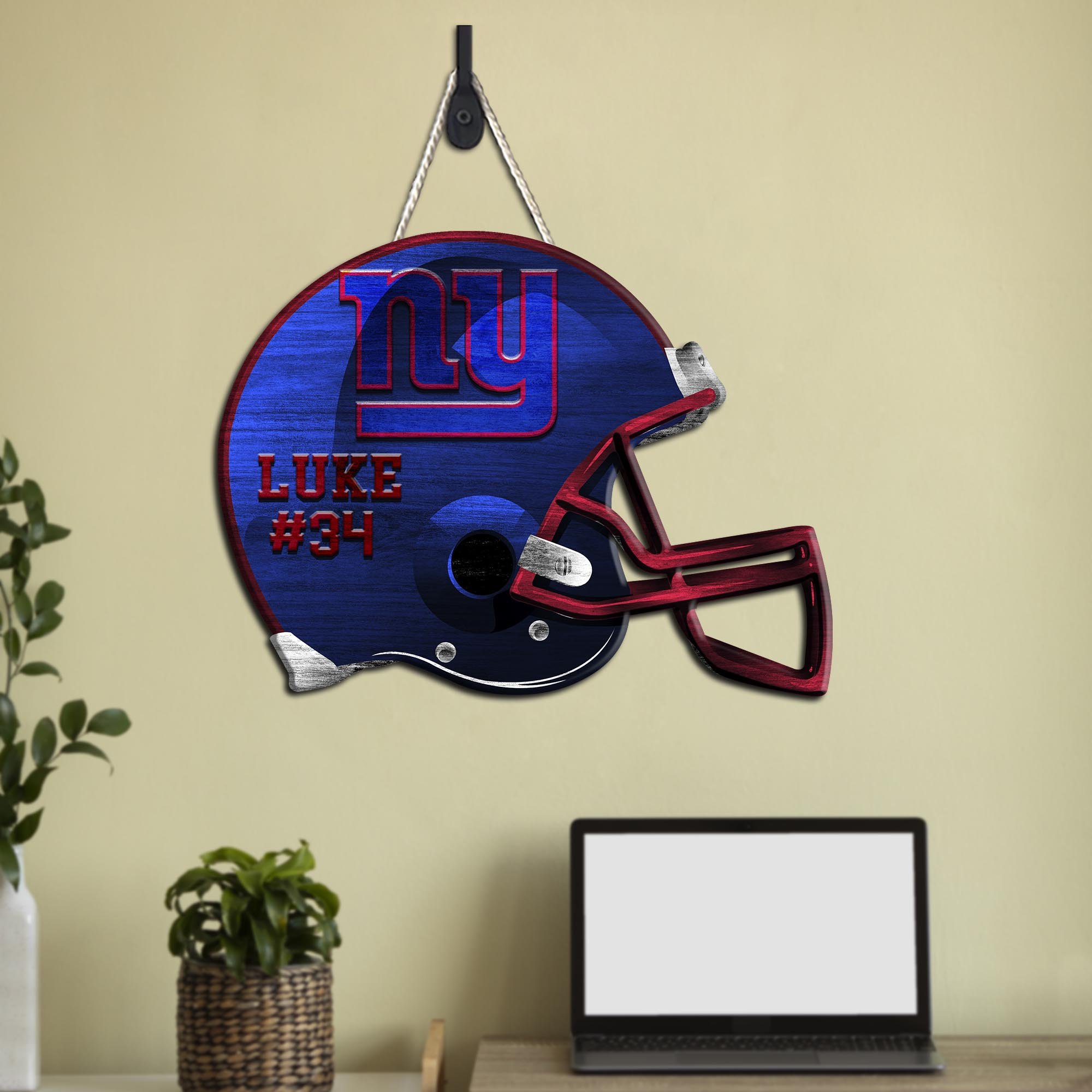 New York Giants Shape Wooden Sign 2024 Version Personalized Your Name And Number, Sport Team Wood Sign, Sport Gifts For Fans ETHY-51867