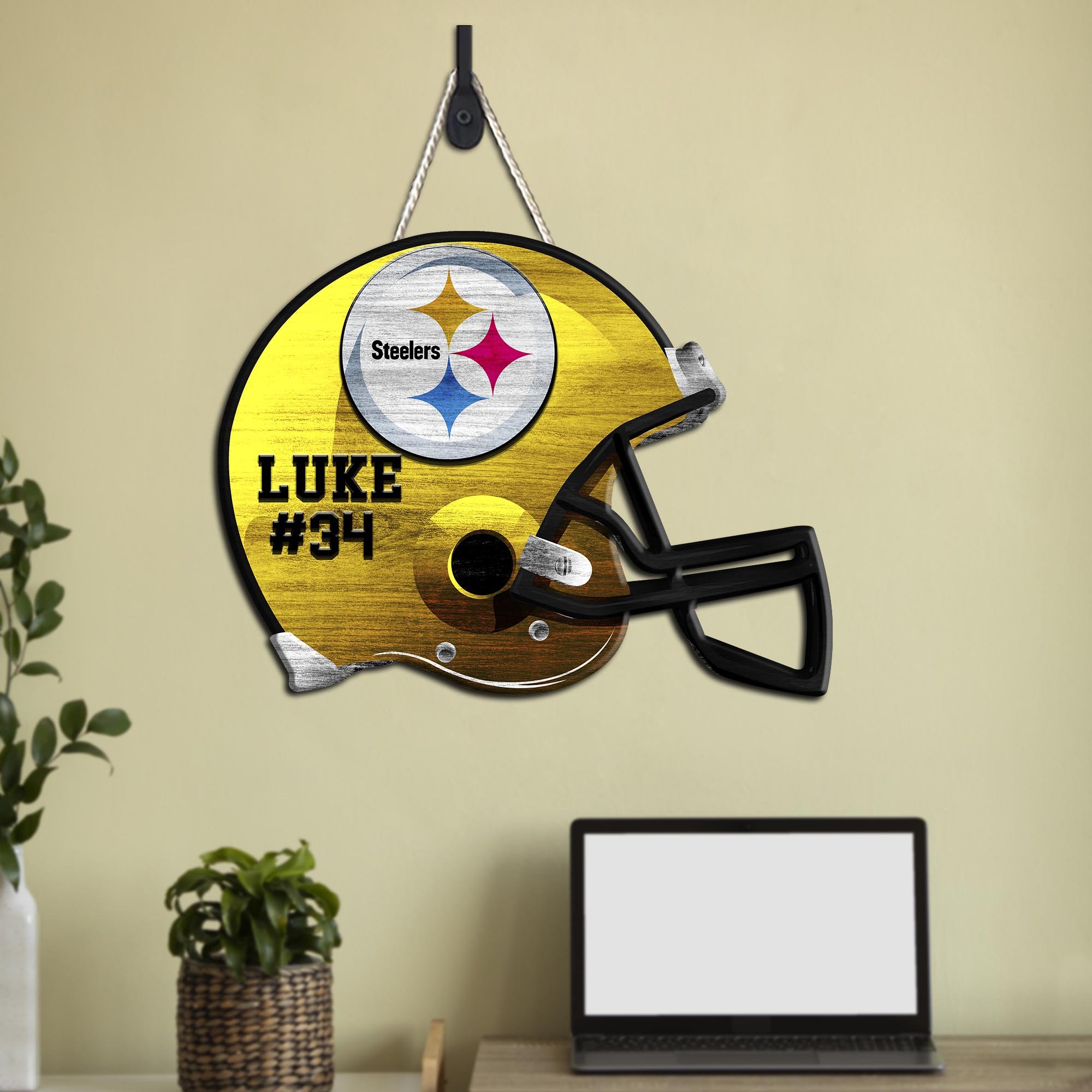 Pittsburgh Steelers Shape Wooden Sign 2024 Version Personalized Your Name And Number, Sport Team Wood Sign, Sport Gifts For Fans ETHY-51867