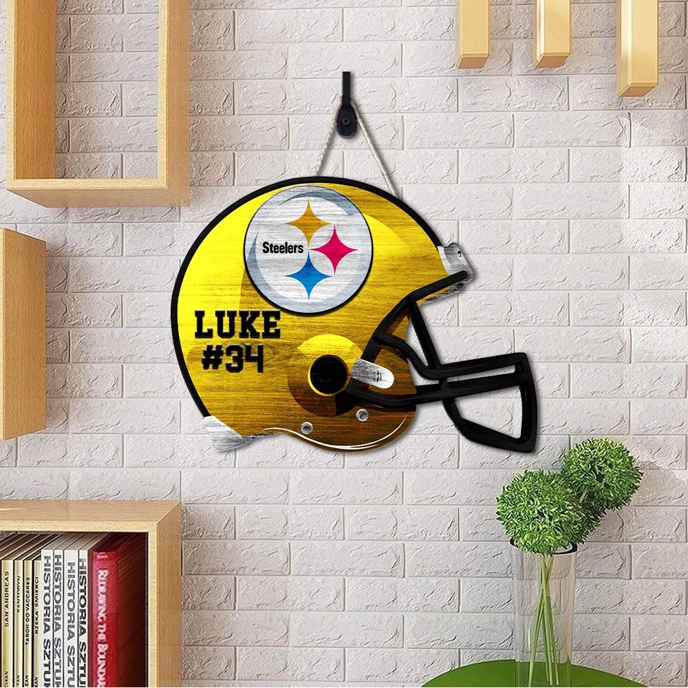 Alternative view of Pittsburgh Steelers Shape Wooden Sign 2024 Version Personalized Your Name And Number, Sport Team Wood Sign, Sport Gifts For Fans ETHY-51867