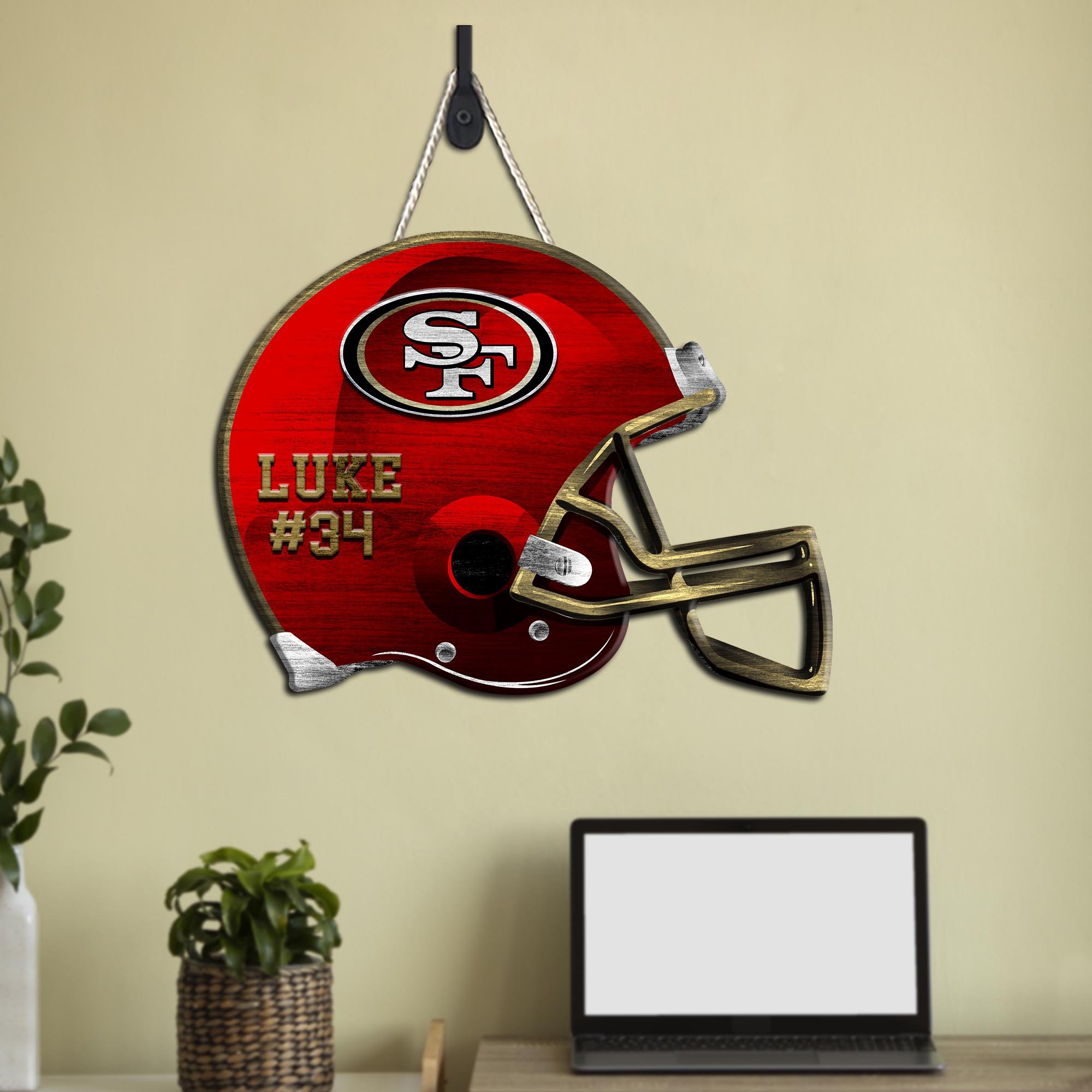 San Francisco 49ers Shape Wooden Sign 2024 Version Personalized Your Name And Number, Sport Team Wood Sign, Sport Gifts For Fans ETHY-51867