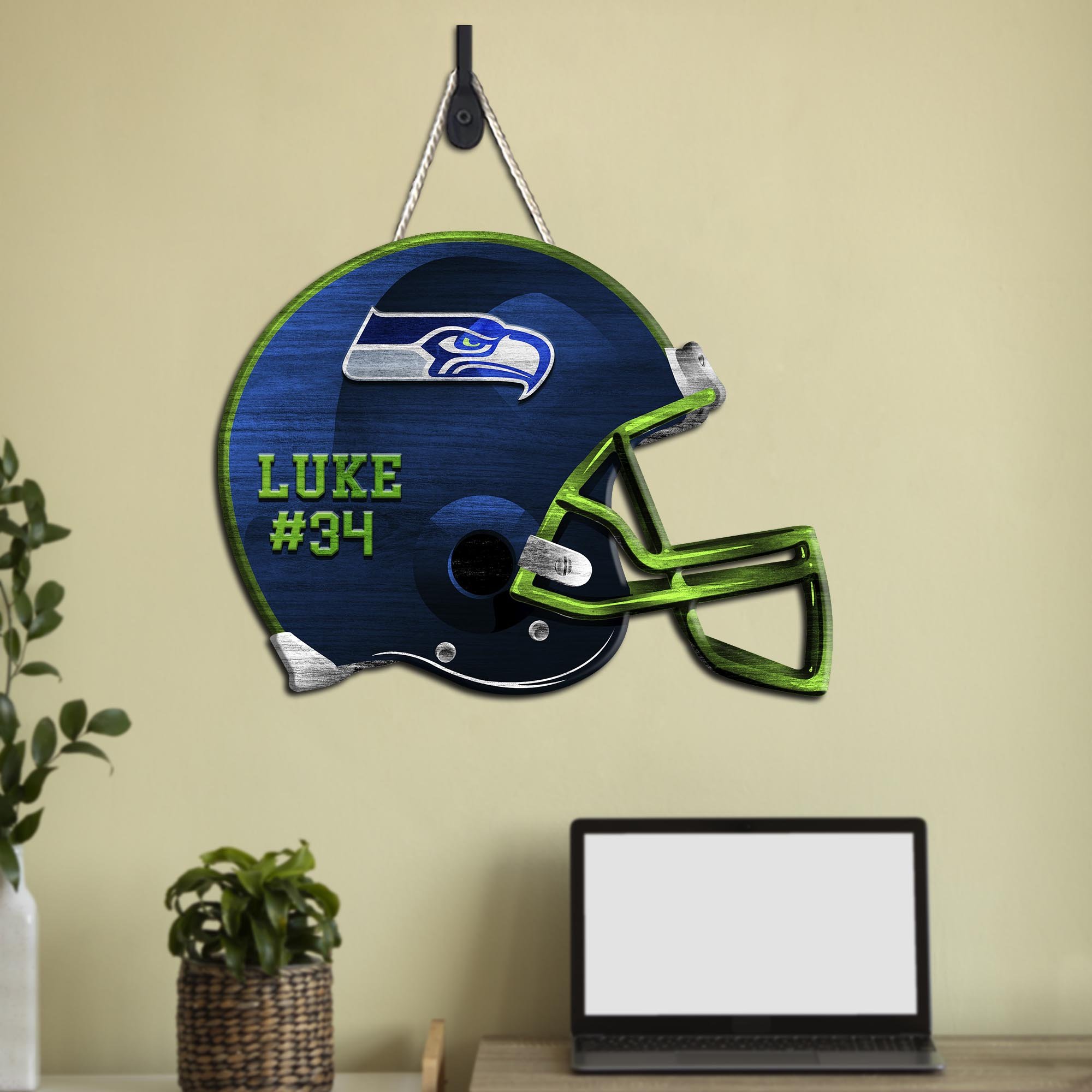 Seattle Seahawks Shape Wooden Sign 2024 Version Personalized Your Name And Number, Sport Team Wood Sign, Sport Gifts For Fans ETHY-51867