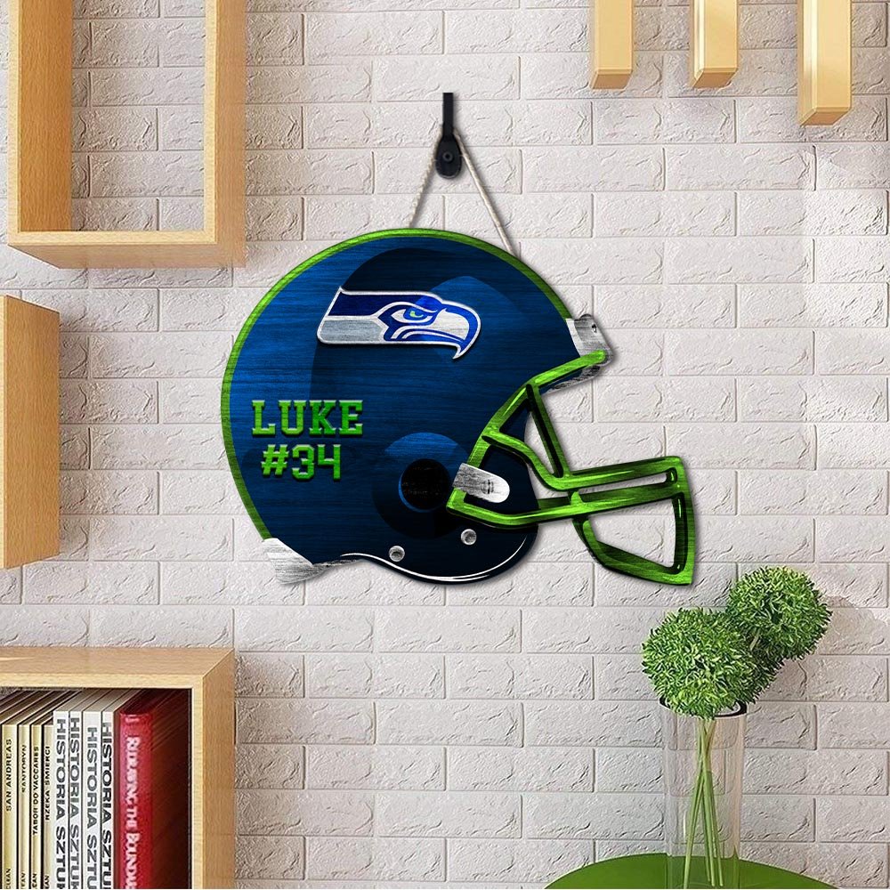 Alternative view of Seattle Seahawks Shape Wooden Sign 2024 Version Personalized Your Name And Number, Sport Team Wood Sign, Sport Gifts For Fans ETHY-51867