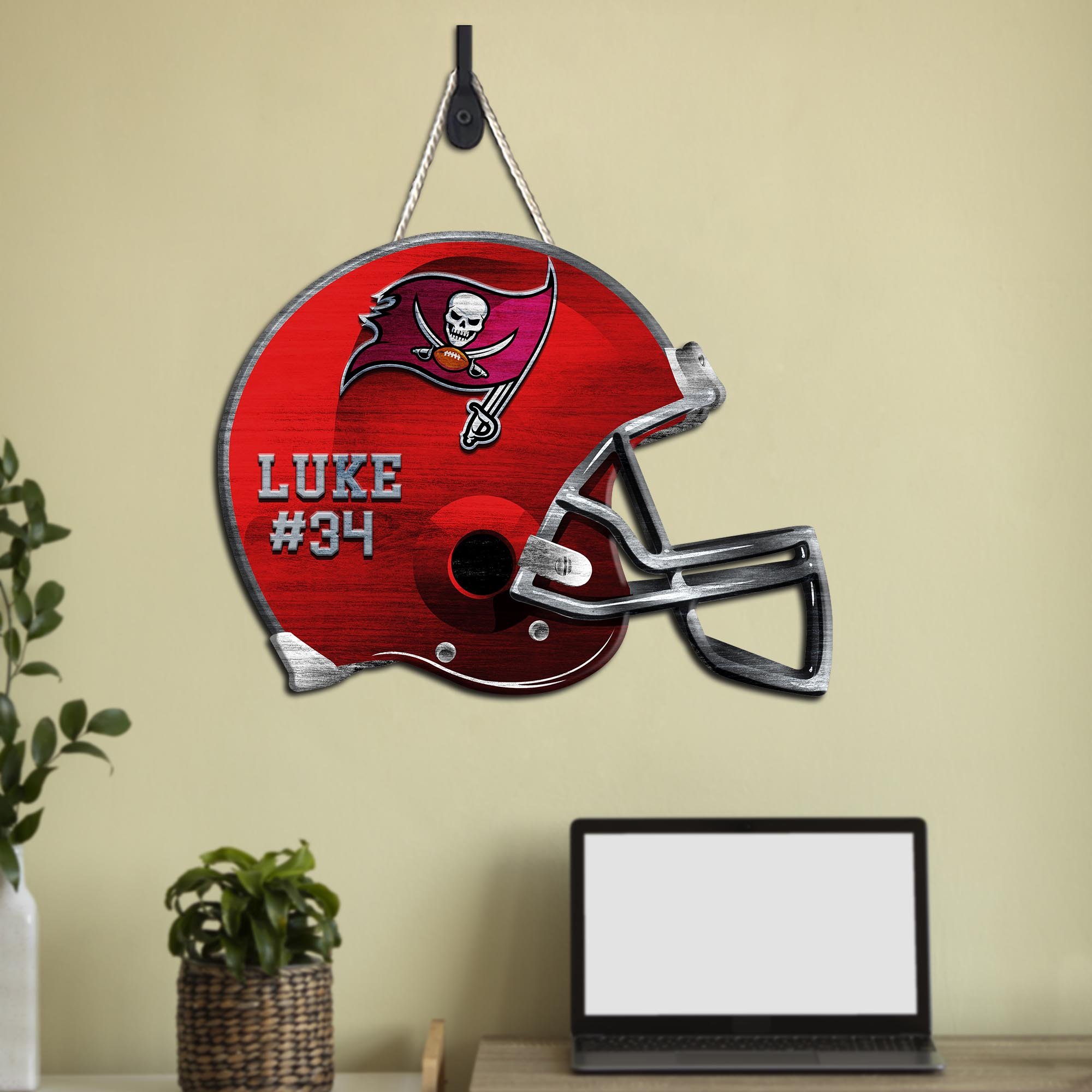 Tampa Bay Buccaneers Shape Wooden Sign 2024 Version Personalized Your Name And Number, Sport Team Wood Sign, Sport Gifts For Fans ETHY-51867