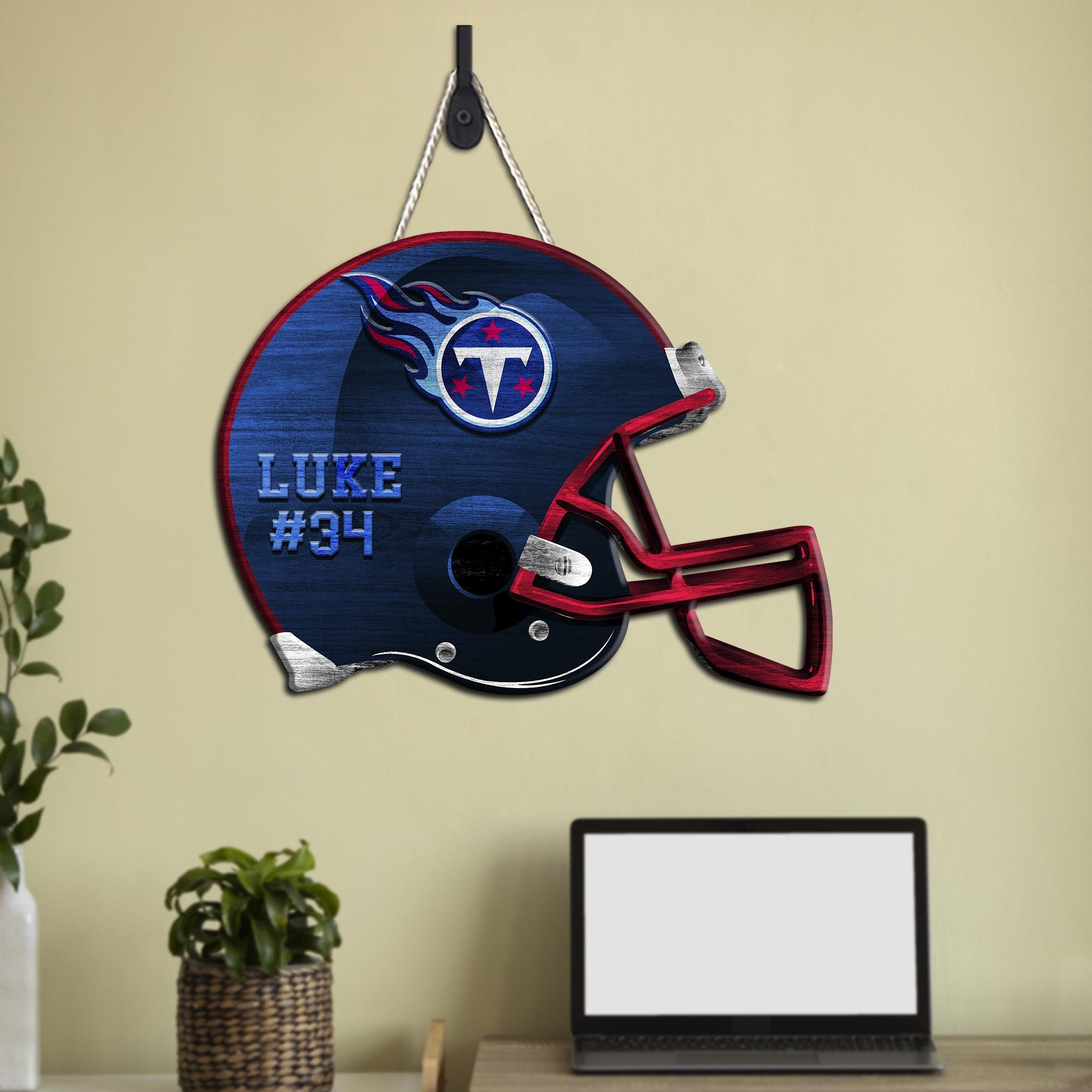 Tennessee Titans Shape Wooden Sign 2024 Version Personalized Your Name And Number, Sport Team Wood Sign, Sport Gifts For Fans ETHY-51867