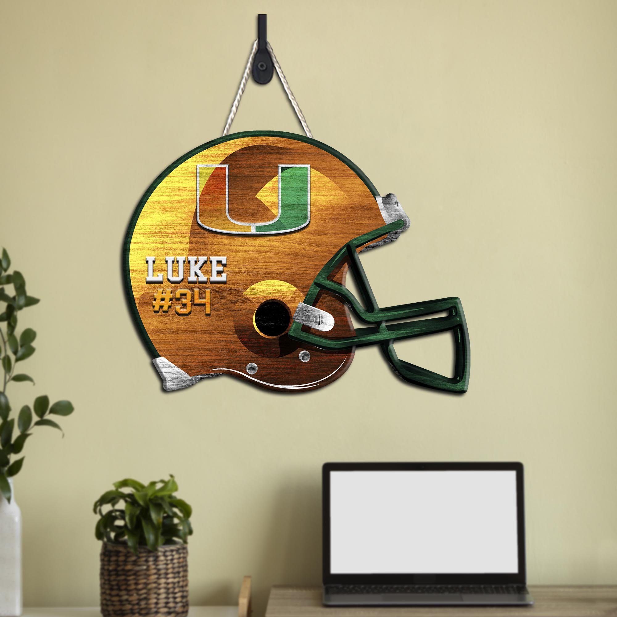Miami Hurricanes Shape Wooden Sign 2024 Version Personalized Your Name And Number, Sport Team Wood Sign, Sport Gifts For Fans ETHY-51867