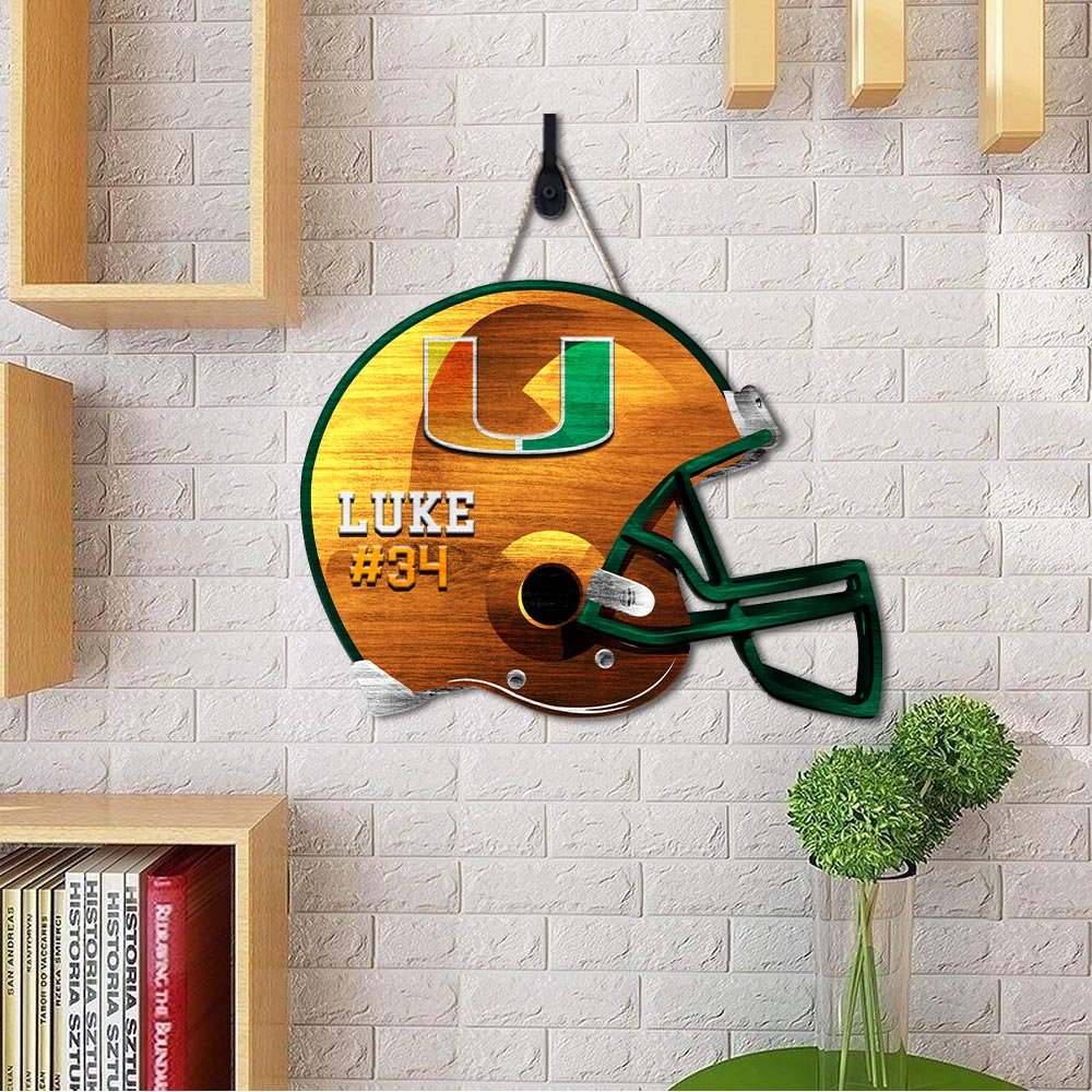 Alternative view of Miami Hurricanes Shape Wooden Sign 2024 Version Personalized Your Name And Number, Sport Team Wood Sign, Sport Gifts For Fans ETHY-51867