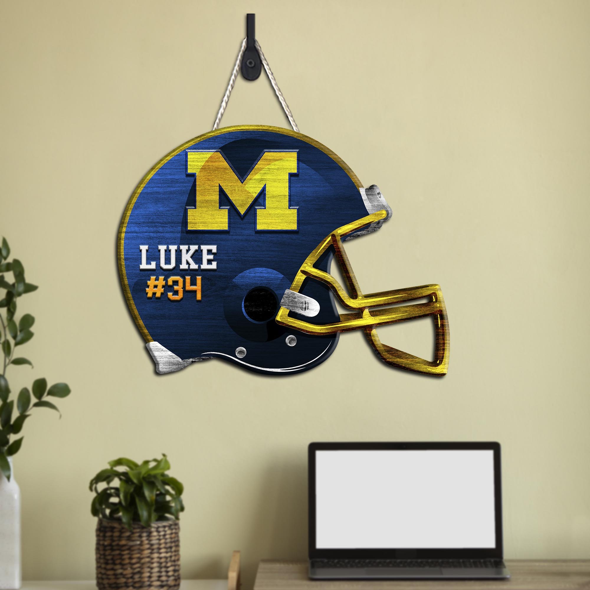 Michigan Wolverines Shape Wooden Sign 2024 Version Personalized Your Name And Number, Sport Team Wood Sign, Sport Gifts For Fans ETHY-51867