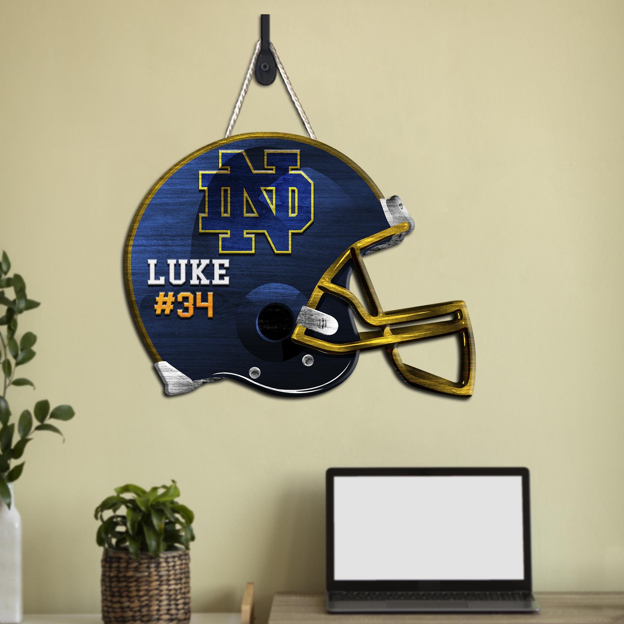 Notre Dame Fighting Irish Shape Wooden Sign 2024 Version Personalized Your Name And Number, Sport Team Wood Sign, Sport Gifts For Fans ETHY-51867