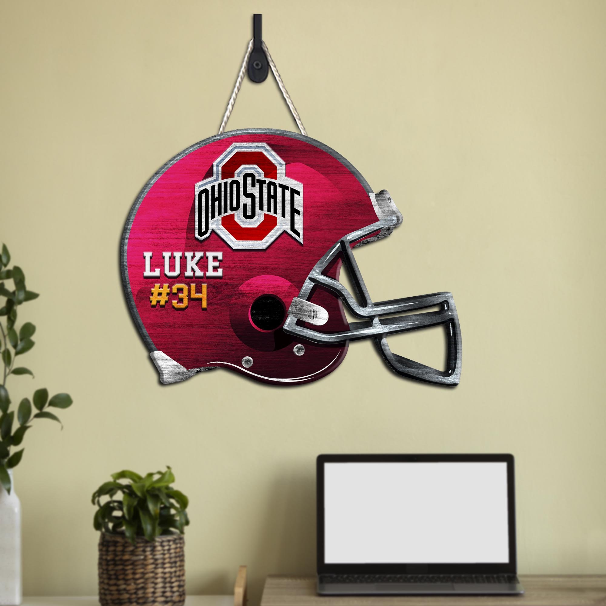 Ohio State Buckeyes Shape Wooden Sign 2024 Version Personalized Your Name And Number, Sport Team Wood Sign, Sport Gifts For Fans ETHY-51867
