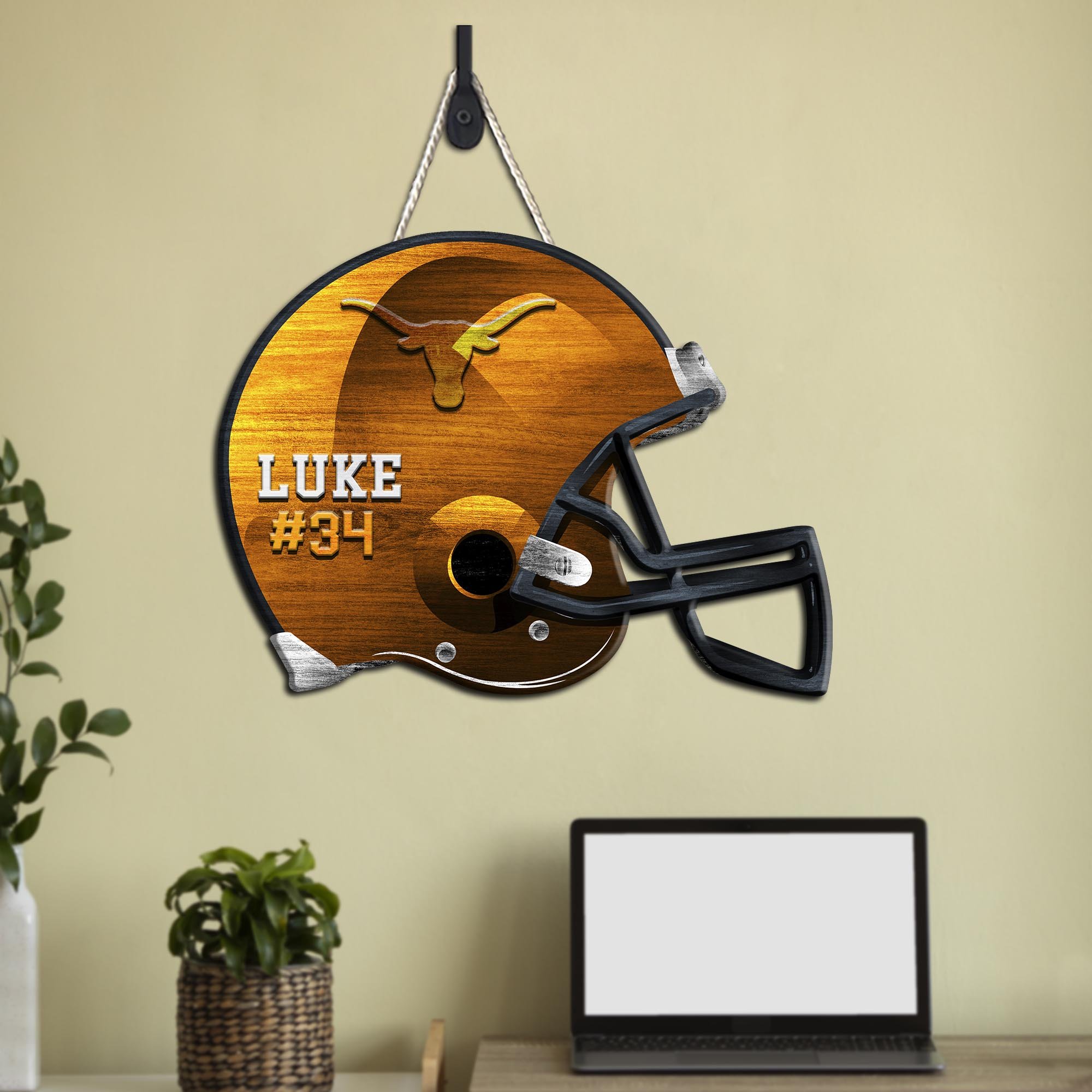 Texas Longhorns Shape Wooden Sign 2024 Version Personalized Your Name And Number, Sport Team Wood Sign, Sport Gifts For Fans ETHY-51867