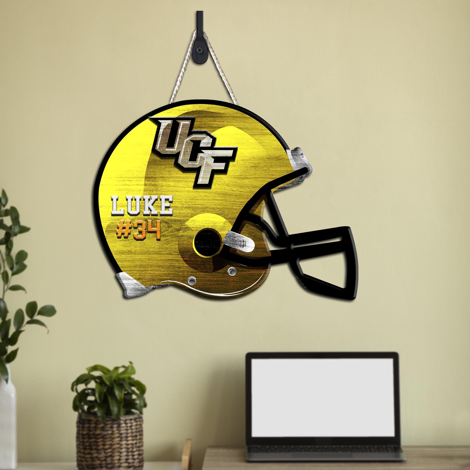 UCF Knights Shape Wooden Sign 2024 Version Personalized Your Name And Number, Sport Team Wood Sign, Sport Gifts For Fans ETHY-51867
