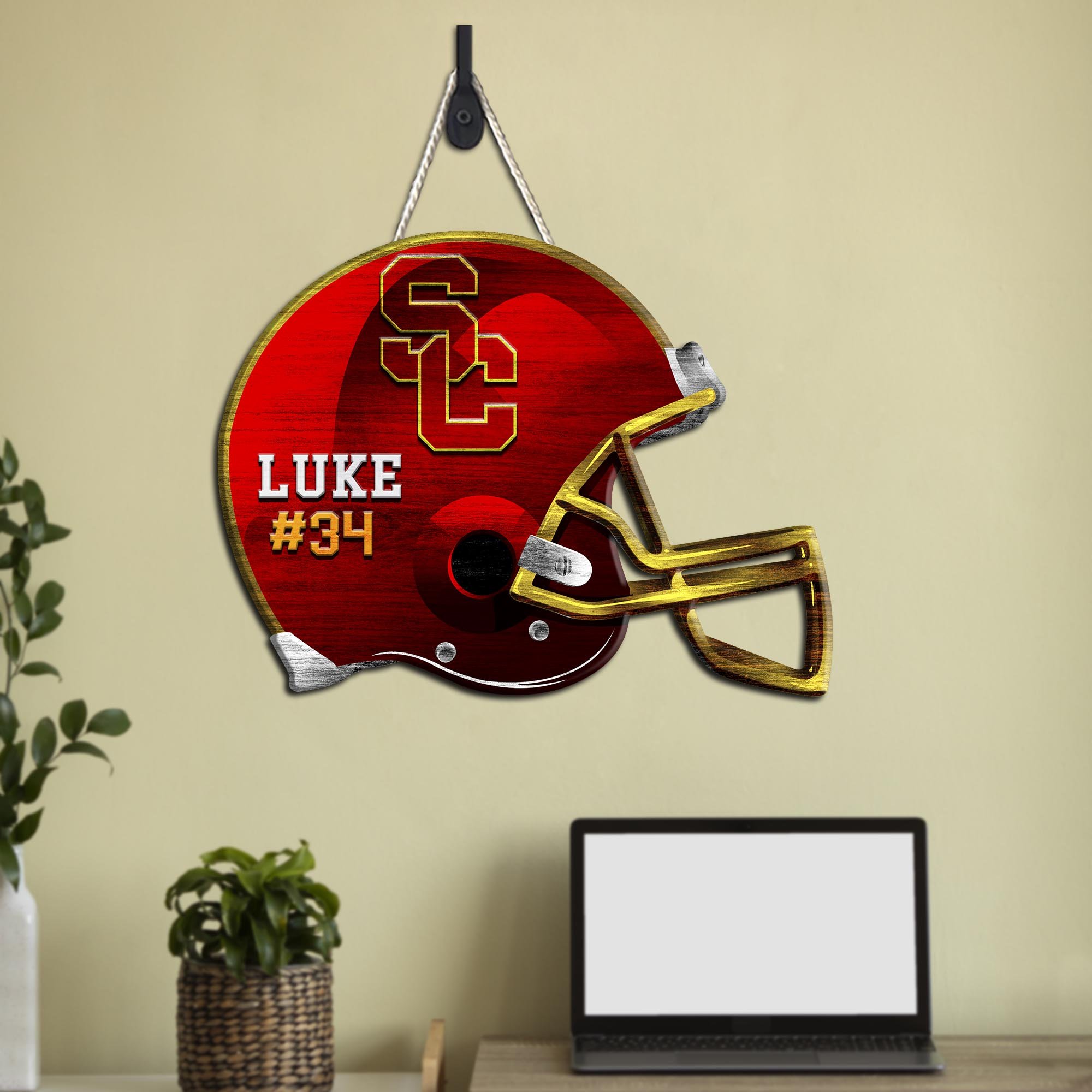 USC Trojans Shape Wooden Sign 2024 Version Personalized Your Name And Number, Sport Team Wood Sign, Sport Gifts For Fans ETHY-51867