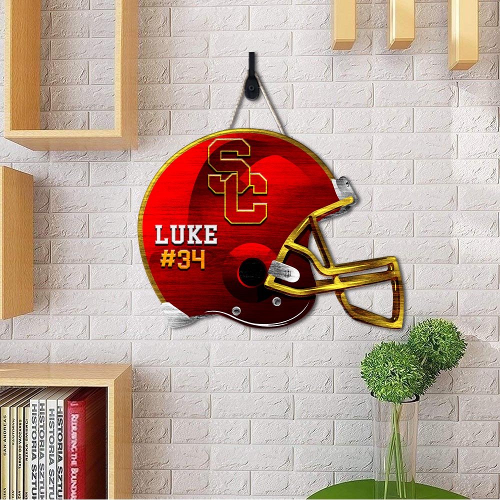 Alternative view of USC Trojans Shape Wooden Sign 2024 Version Personalized Your Name And Number, Sport Team Wood Sign, Sport Gifts For Fans ETHY-51867