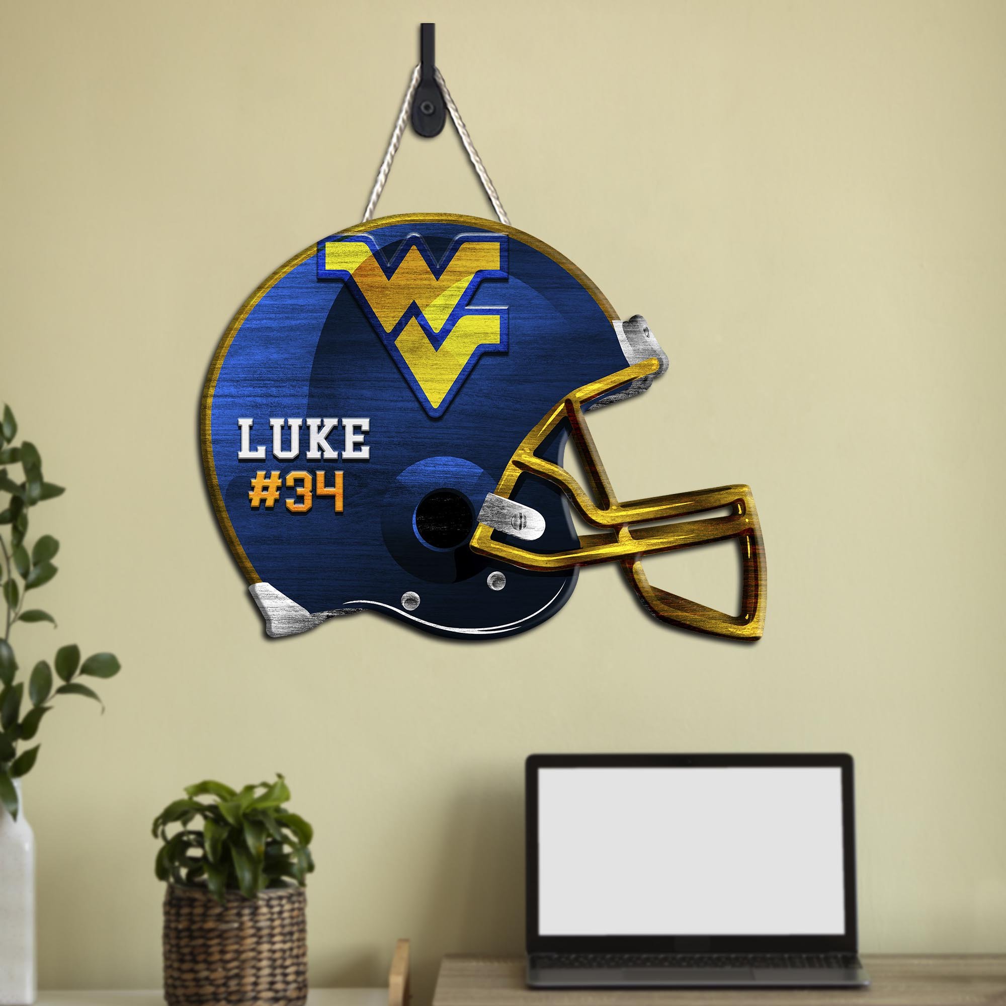 West Virginia Mountaineers Shape Wooden Sign 2024 Version Personalized Your Name And Number, Sport Team Wood Sign, Sport Gifts For Fans ETHY-51867