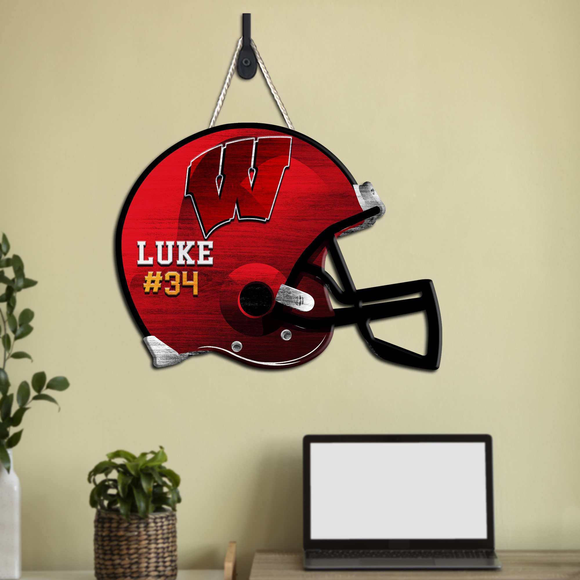 Wisconsin Badgers Shape Wooden Sign 2024 Version Personalized Your Name And Number, Sport Team Wood Sign, Sport Gifts For Fans ETHY-51867