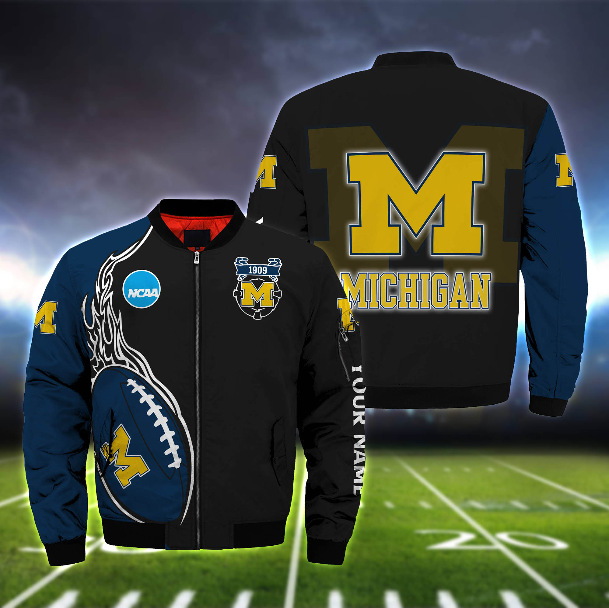 Michigan Wolverines Bomber Jacket 2024 Version Custom Your Name, Bomber Jacket For Foorball Lovers, Sport Gifts ETHY-52924