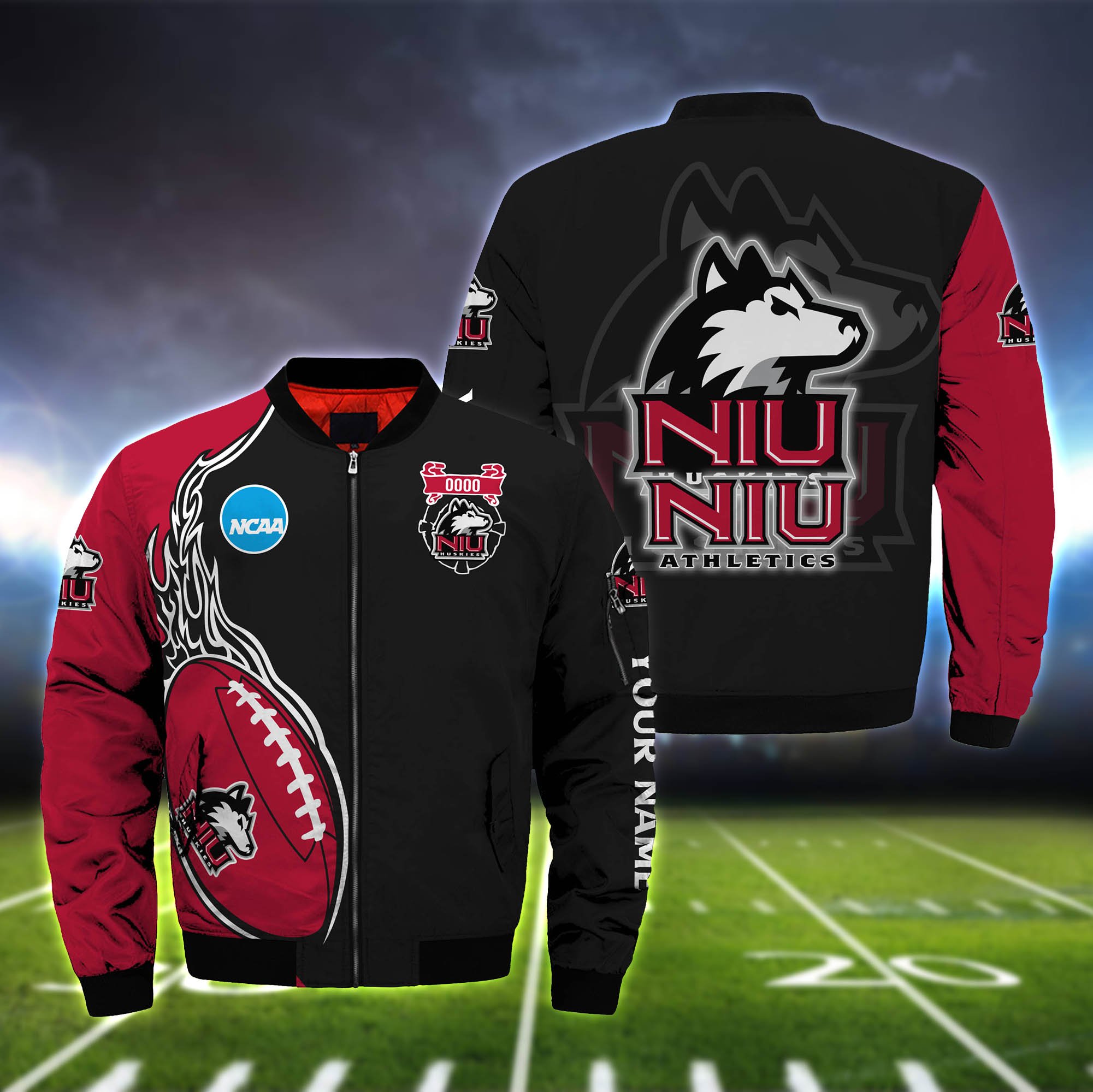 Northern Illinois Huskies Bomber Jacket 2024 Version Custom Your Name, Bomber Jacket For Foorball Lovers, Sport Gifts ETHY-52924