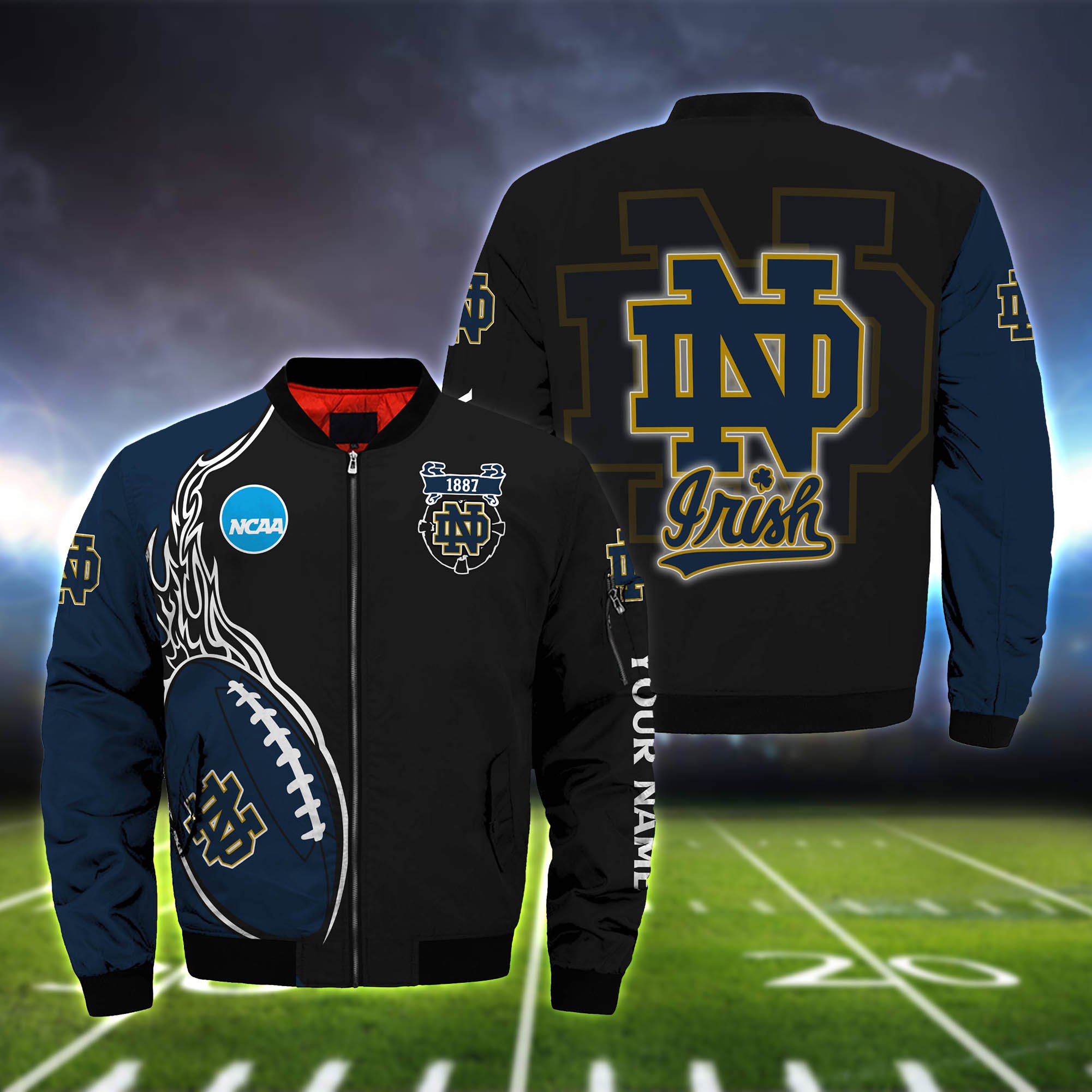 Notre Dame Fighting Irish Bomber Jacket 2024 Version Custom Your Name, Bomber Jacket For Foorball Lovers, Sport Gifts ETHY-52924