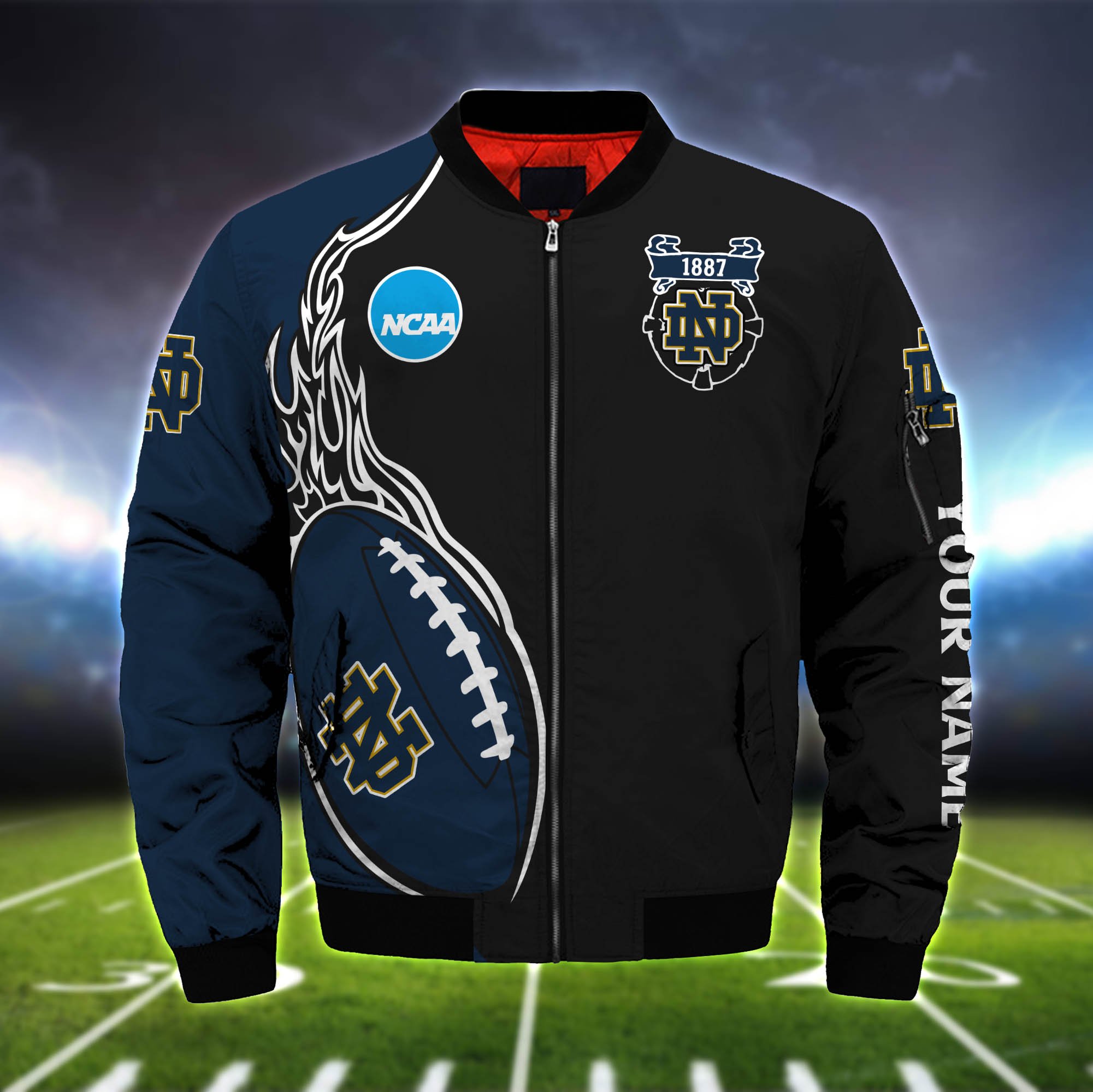 Alternative view of Notre Dame Fighting Irish Bomber Jacket 2024 Version Custom Your Name, Bomber Jacket For Foorball Lovers, Sport Gifts ETHY-52924