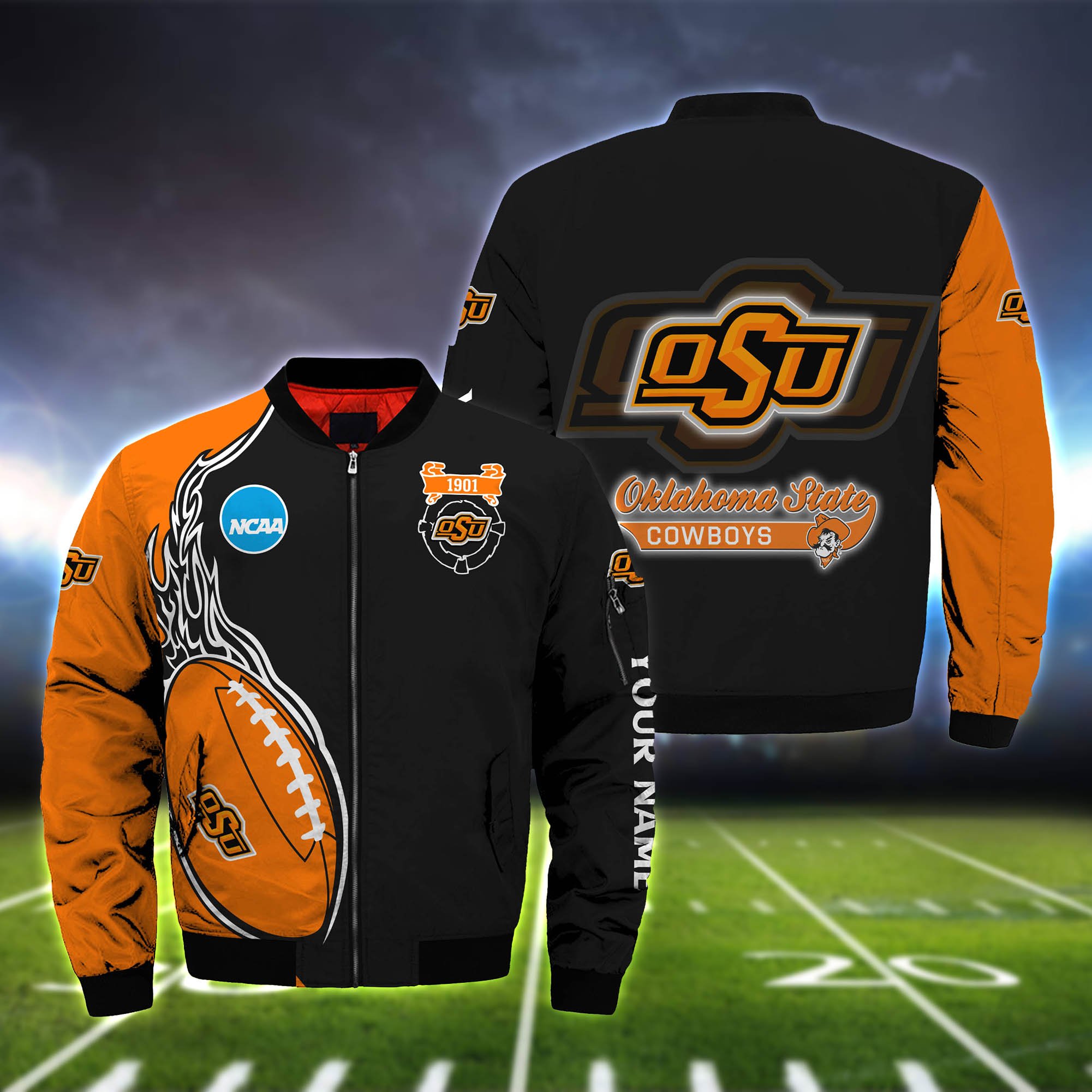 Oklahoma State Cowboys Bomber Jacket 2024 Version Custom Your Name, Bomber Jacket For Foorball Lovers, Sport Gifts ETHY-52924