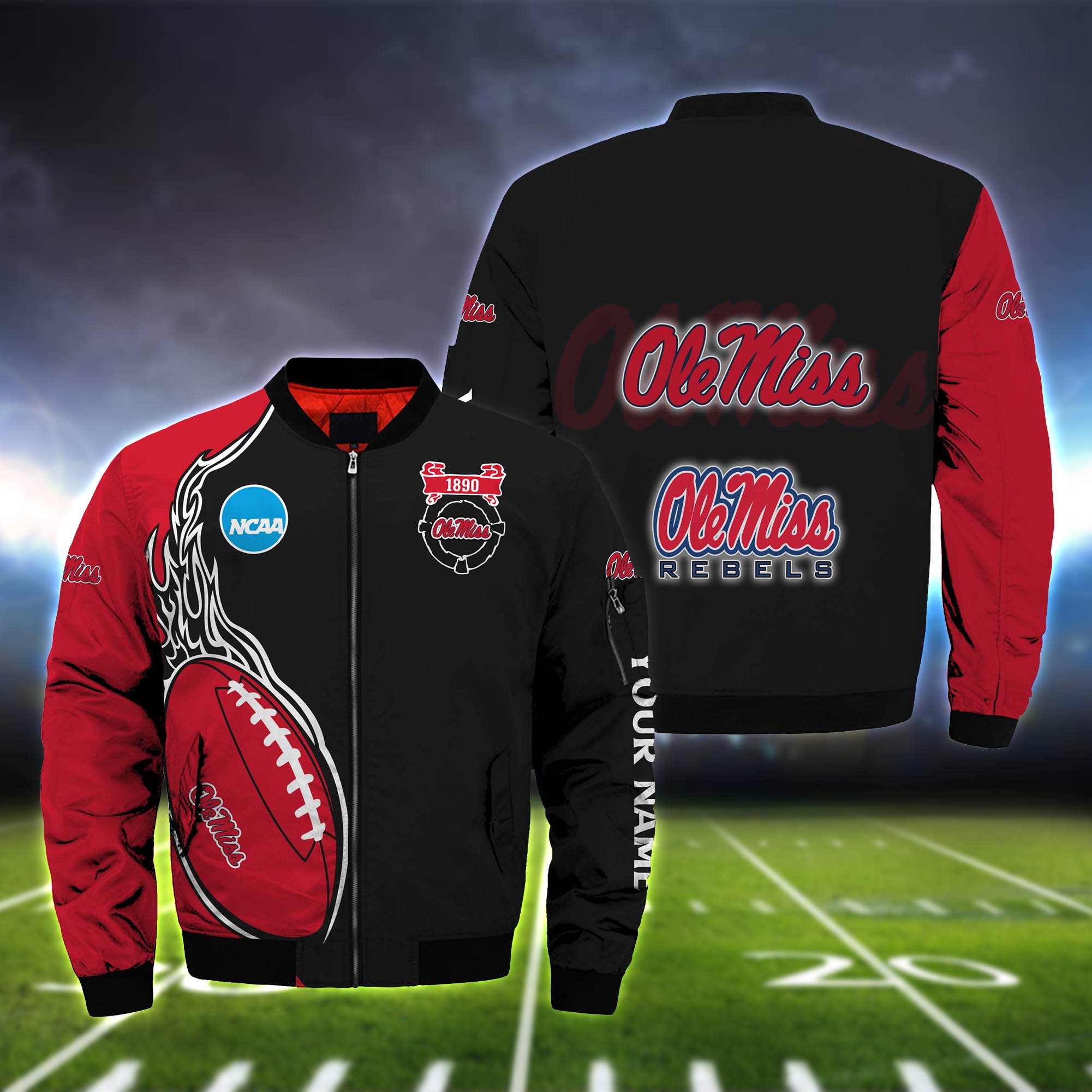 Ole Miss Rebels Bomber Jacket 2024 Version Custom Your Name, Bomber Jacket For Foorball Lovers, Sport Gifts ETHY-52924