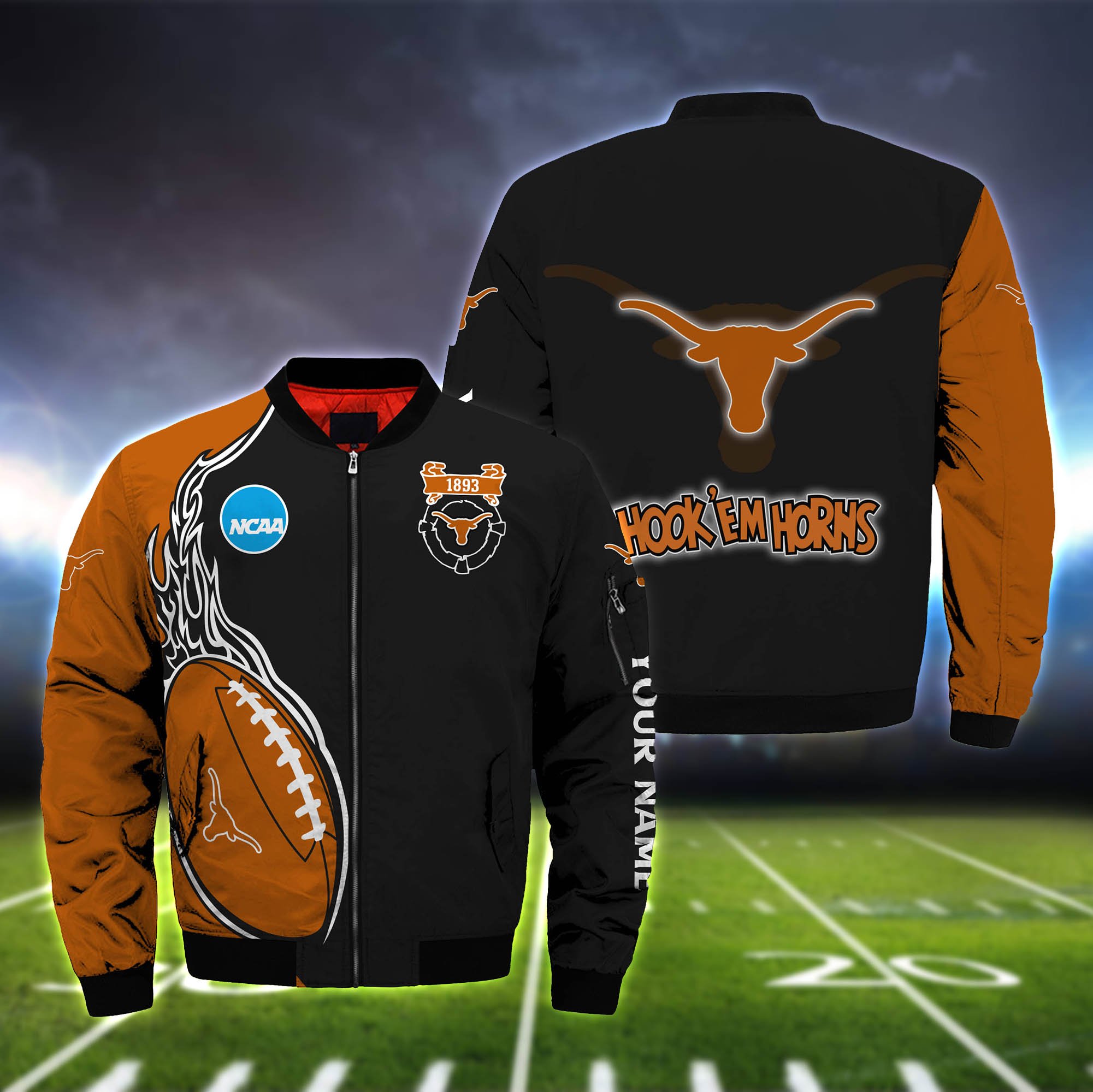 Texas Longhorns Bomber Jacket 2024 Version Custom Your Name, Bomber Jacket For Foorball Lovers, Sport Gifts ETHY-52924