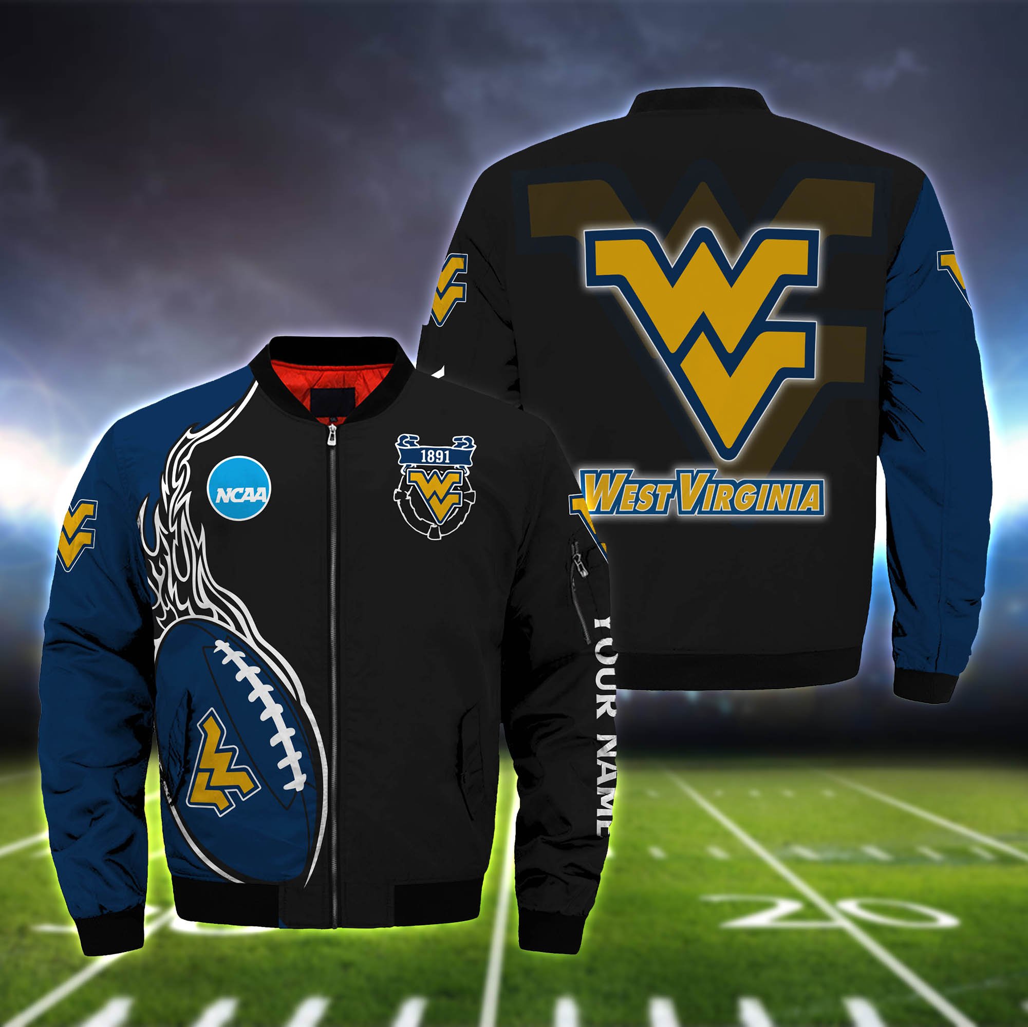 West Virginia Mountaineers Bomber Jacket 2024 Version Custom Your Name, Bomber Jacket For Foorball Lovers, Sport Gifts ETHY-52924