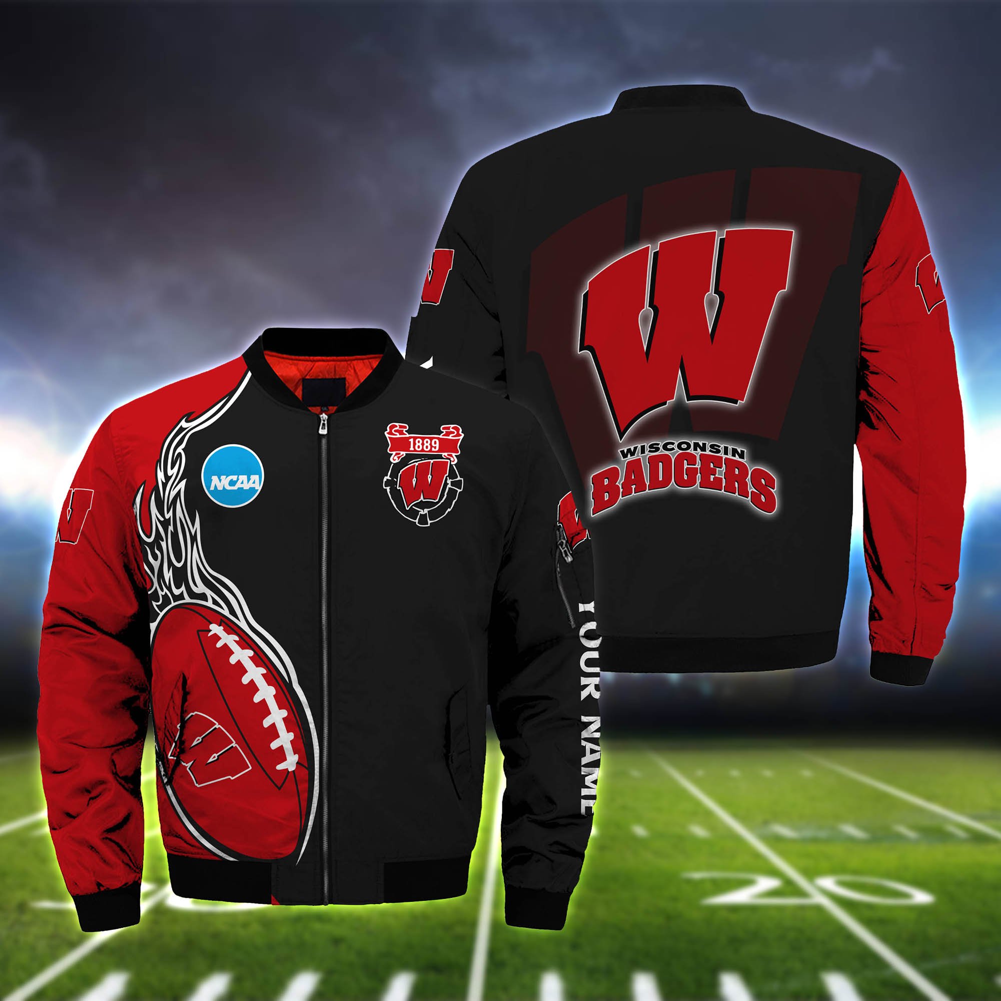 Wisconsin Badgers Bomber Jacket 2024 Version Custom Your Name, Bomber Jacket For Foorball Lovers, Sport Gifts ETHY-52924
