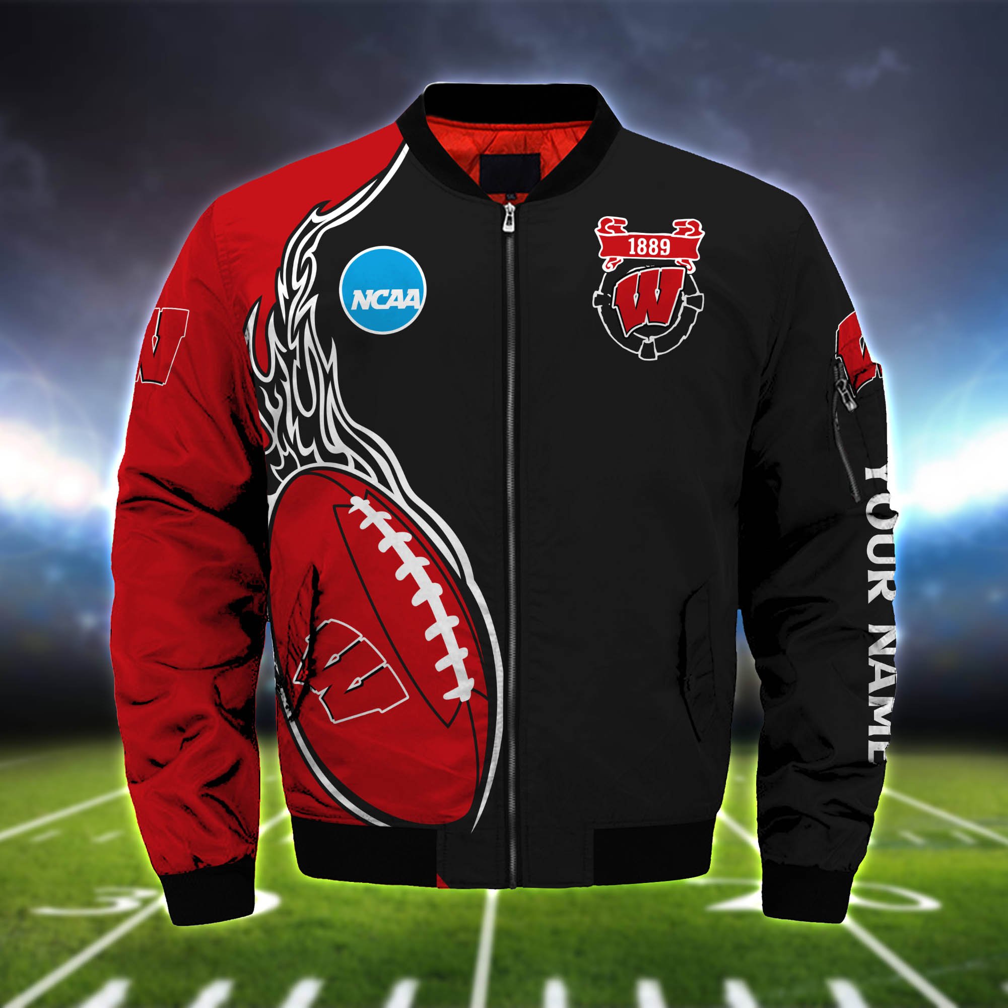 Alternative view of Wisconsin Badgers Bomber Jacket 2024 Version Custom Your Name, Bomber Jacket For Foorball Lovers, Sport Gifts ETHY-52924